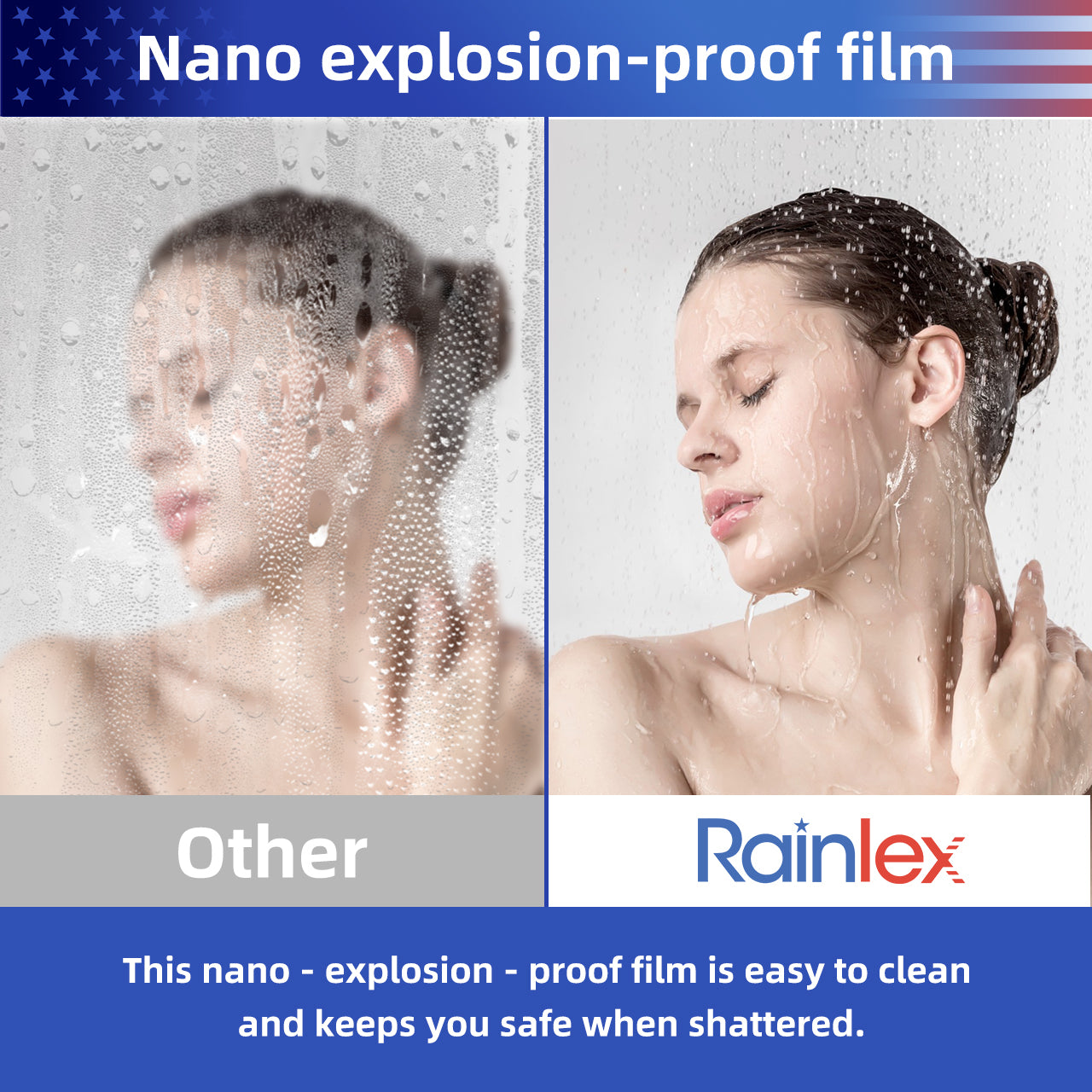 55-61“ W x 76” H North American Frameless Double Sliding Matte Black Shower Door With Adjustable Soft Closing Function 8mm Tempered Glass With Nano Easy Cleaning And Stick Explosion-proof Menbrance RX-SD19-6076MB