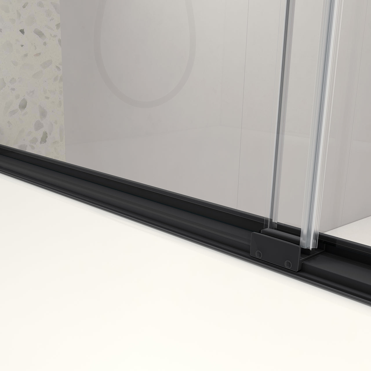 55-61“ W x 76” H North American Frameless Double Sliding Matte Black Shower Door With Adjustable Soft Closing Function 8mm Tempered Glass With Nano Easy Cleaning And Stick Explosion-proof Menbrance RX-SD19-6076MB