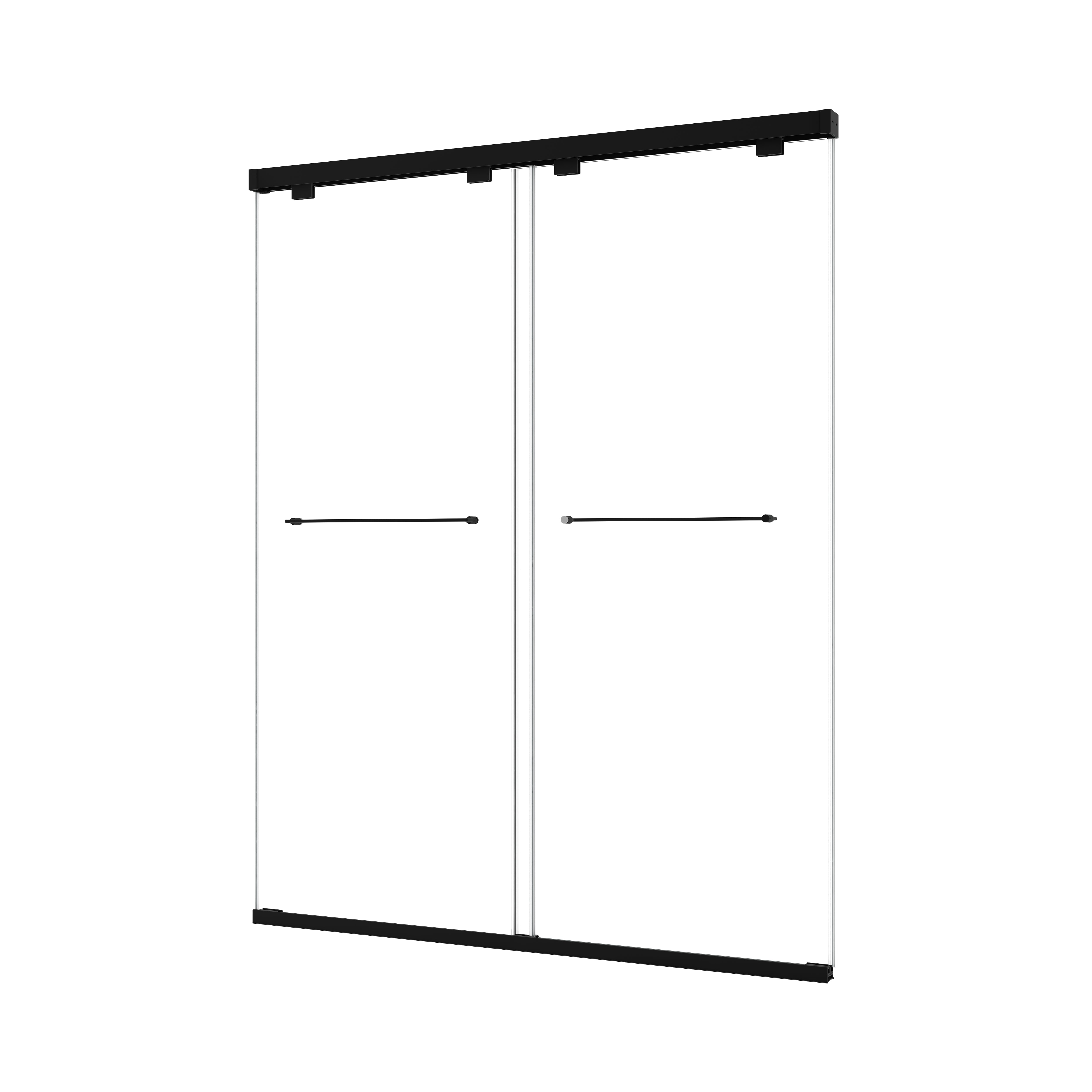 55-61“ W x 76” H North American Frameless Double Sliding Matte Black Shower Door With Adjustable Soft Closing Function 8mm Tempered Glass With Nano Easy Cleaning And Stick Explosion-proof Menbrance RX-SD19-6076MB