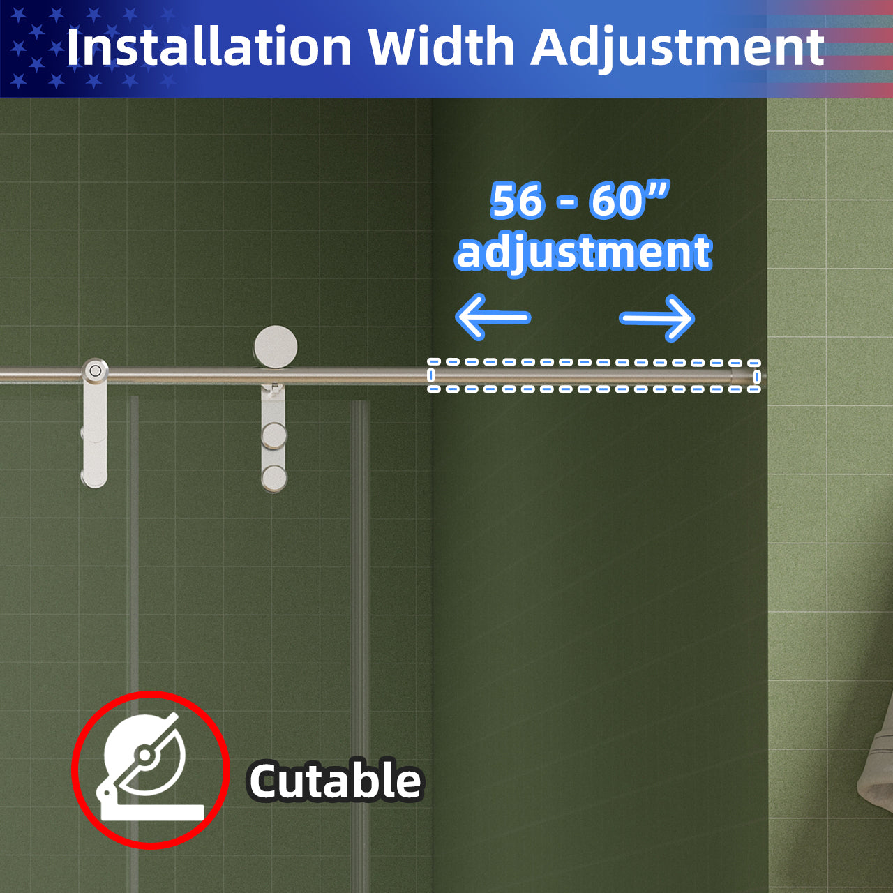 56-60" W x 76" H Frameless Sliding Shower Door, 8mm Tempered Glass, Brushed Nickel