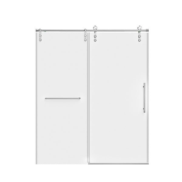 56-60 "W x 76 "H Frameless Sliding Shower Door with Premium 5/16" (8mm) Thick Tempered Glass Shower Enclosure with Towel Hanging Bar, Easy Clean Coating on Both Sides, Brushed Nickel Finish Textured Premium, Cushioned Design RX-SD23-6076