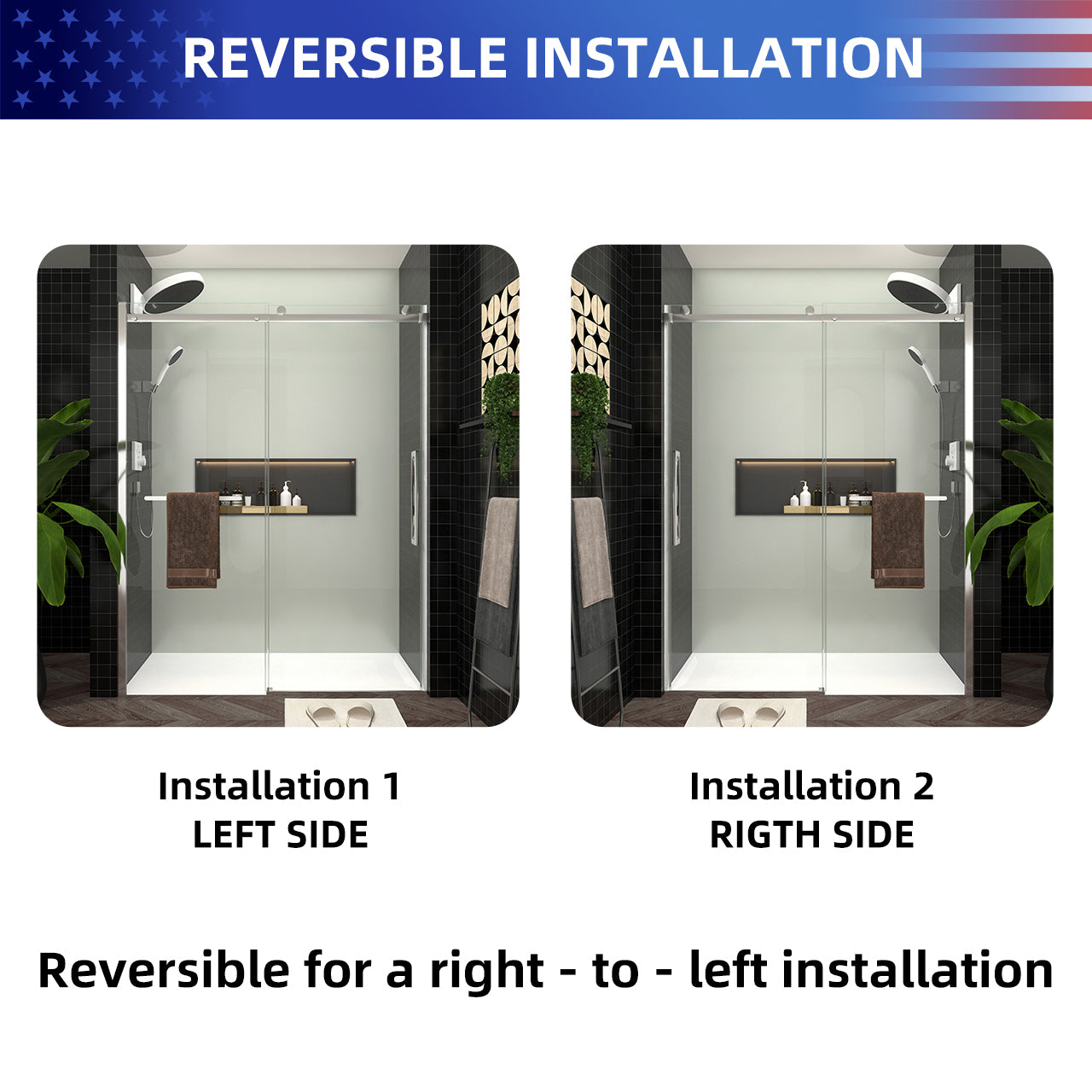 56-60 “W x 76 ‘H Frameless Glass Sliding Shower Door, 5/16’ Thick Tempered Glass, Easy Clean Coating RX-SD24-6076
