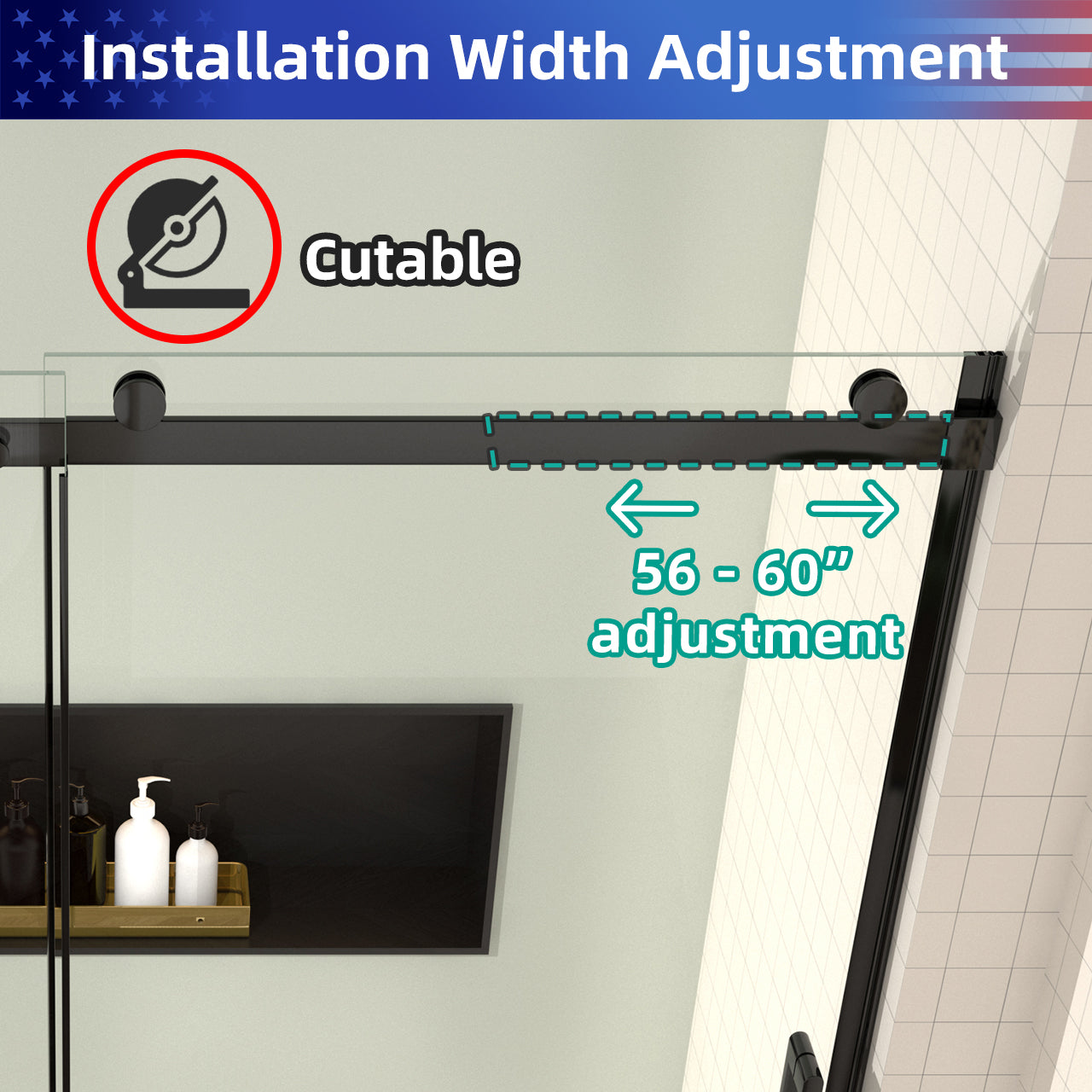 56-60 “W x 76 ‘H Frameless Glass Sliding Shower Door, 5/16’ Thick Tempered Glass, Easy Clean Coating RX-SD24-6076