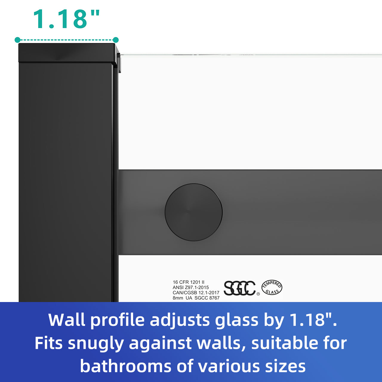 56-60 “W x 76 ‘H Frameless Glass Sliding Shower Door, 5/16’ Thick Tempered Glass, Easy Clean Coating RX-SD24-6076
