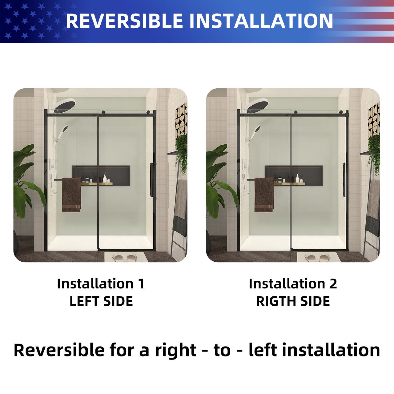 56-60 “W x 76 ‘H Frameless Glass Sliding Shower Door, 5/16’ Thick Tempered Glass, Easy Clean Coating RX-SD24-6076