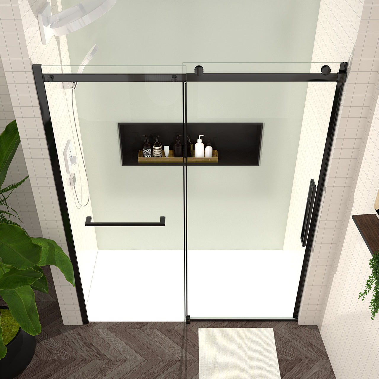 56-60 “W x 76 ‘H Frameless Glass Sliding Shower Door, 5/16’ Thick Tempered Glass, Easy Clean Coating RX-SD24-6076