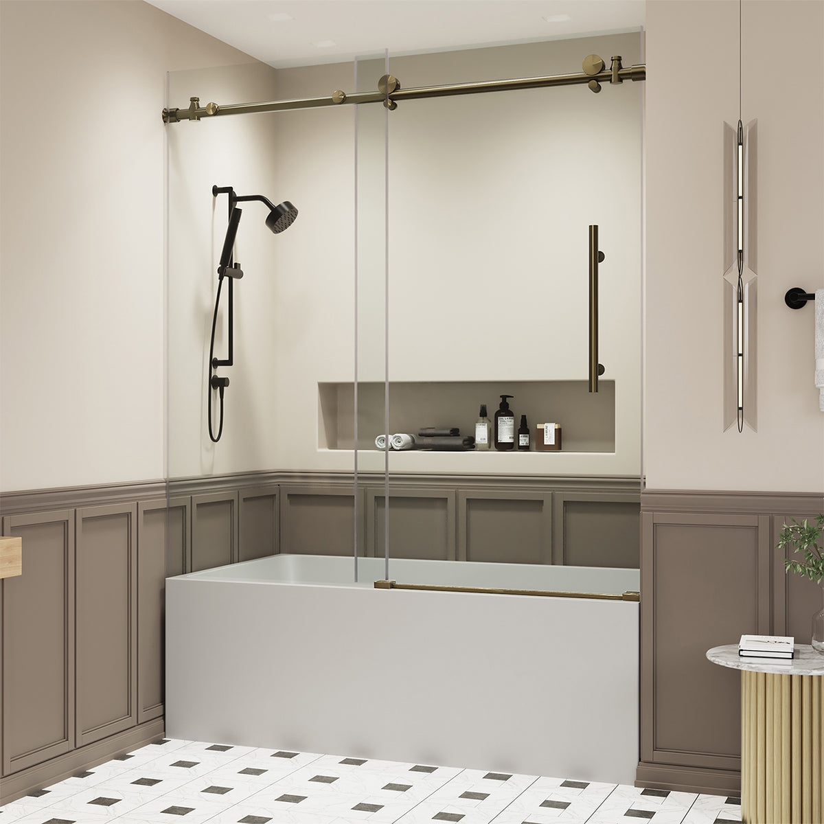 RAINLEX 56-60" W x 60" H Frameless Sliding Shower Door in Stainless Steel