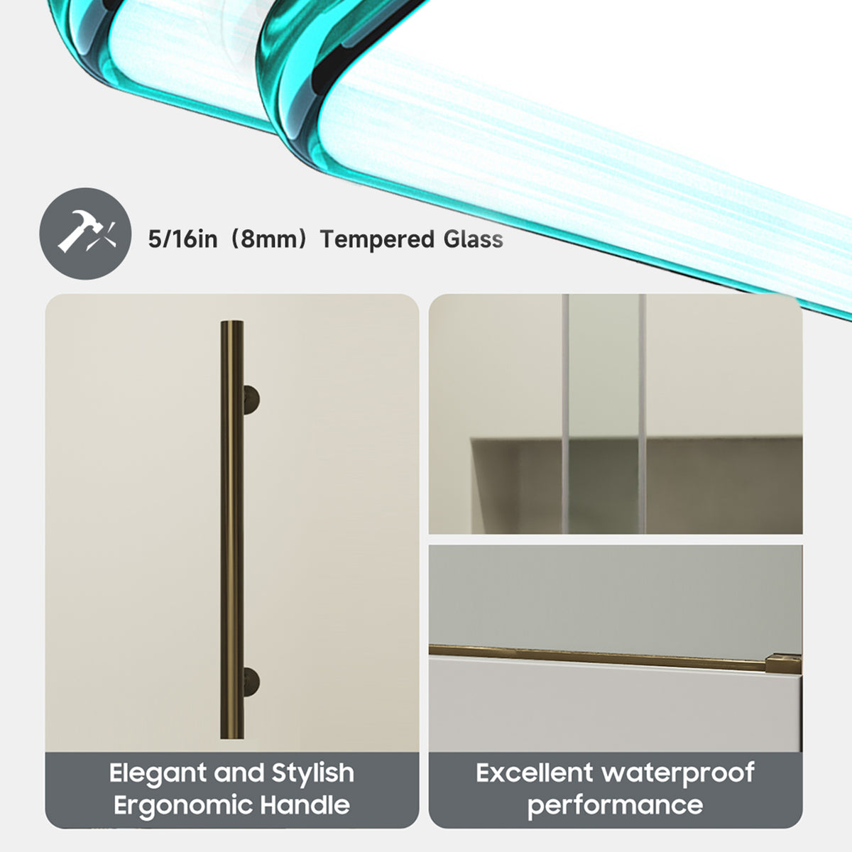 RAINLEX 56-60" W x 60" H Frameless Sliding Shower Door in Stainless Steel