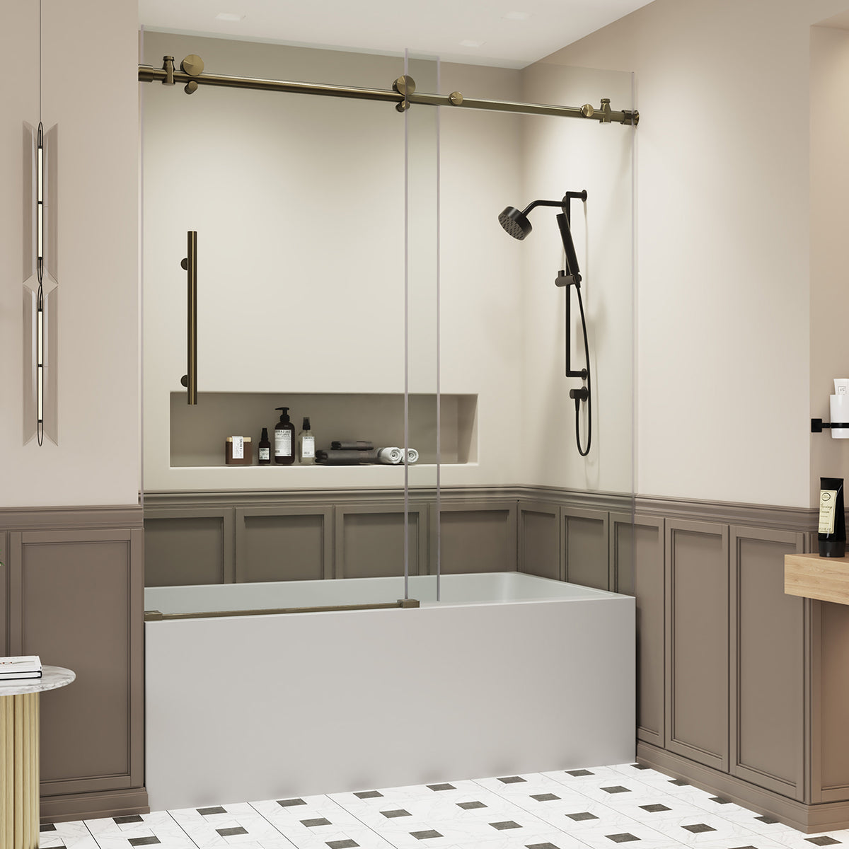 RAINLEX 56-60" W x 60" H Frameless Sliding Shower Door in Stainless Steel
