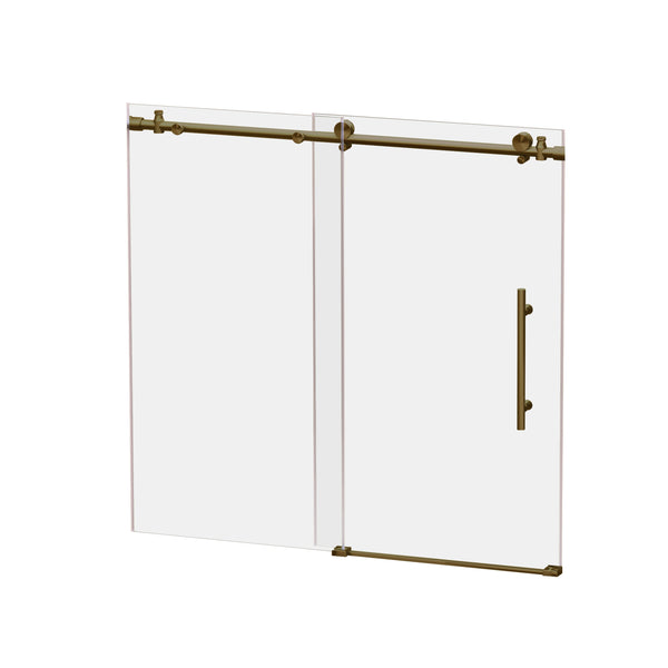 56-60“ x 60” H Frameless Bathroom Sliding Door, Bathroom Shower Door, 5/16” (8 mm) Transparent Tempered Glass, Stainless Steel Frame, Bottom with Metal Retaining Bar RX-SD25-6060