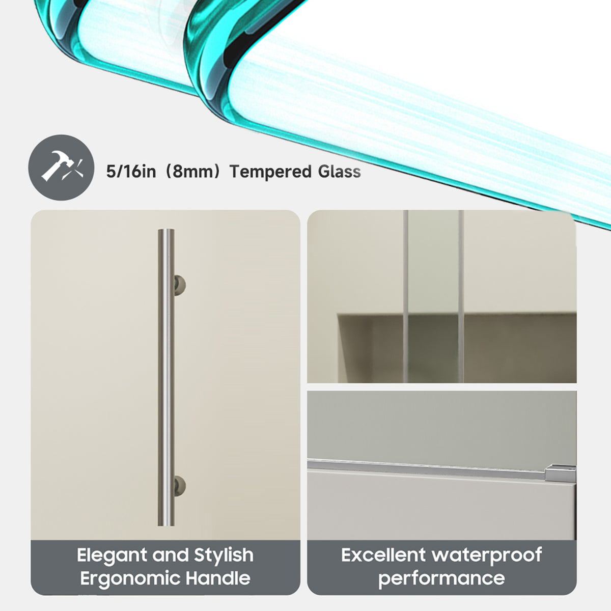 RAINLEX 56-60" W x 60" H Frameless Sliding Shower Door in Stainless Steel