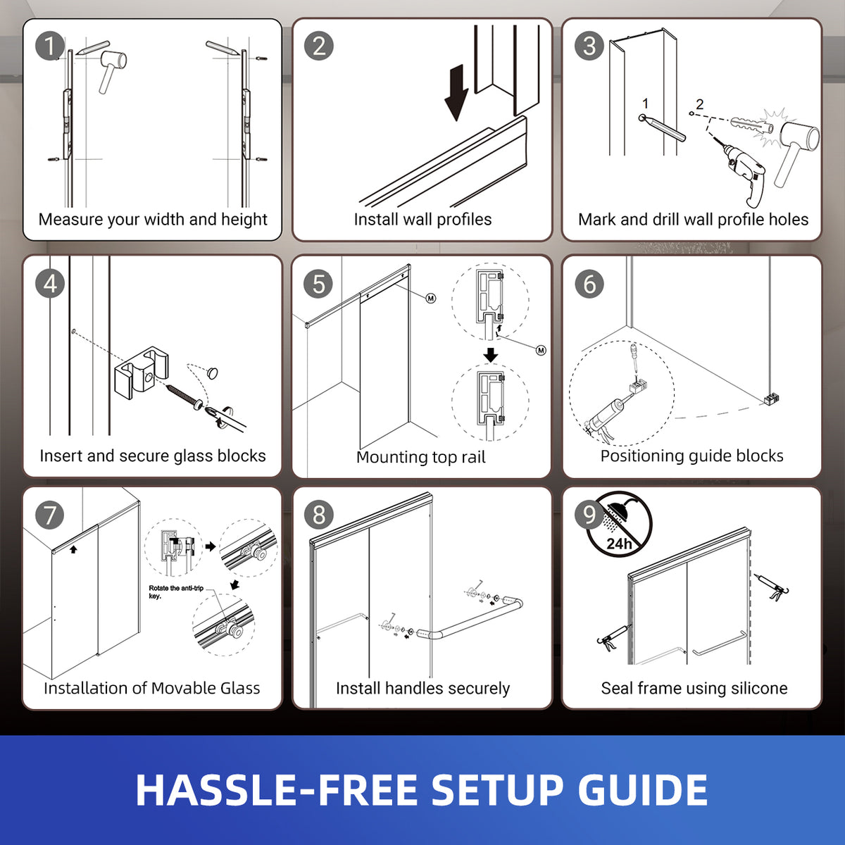 RAINLEX 56-60" W x 60" H Frameless Sliding Shower Door in Stainless Steel