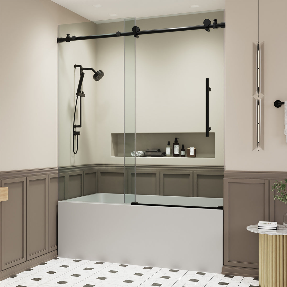 RAINLEX 56-60" W x 60" H Frameless Sliding Shower Door in Stainless Steel