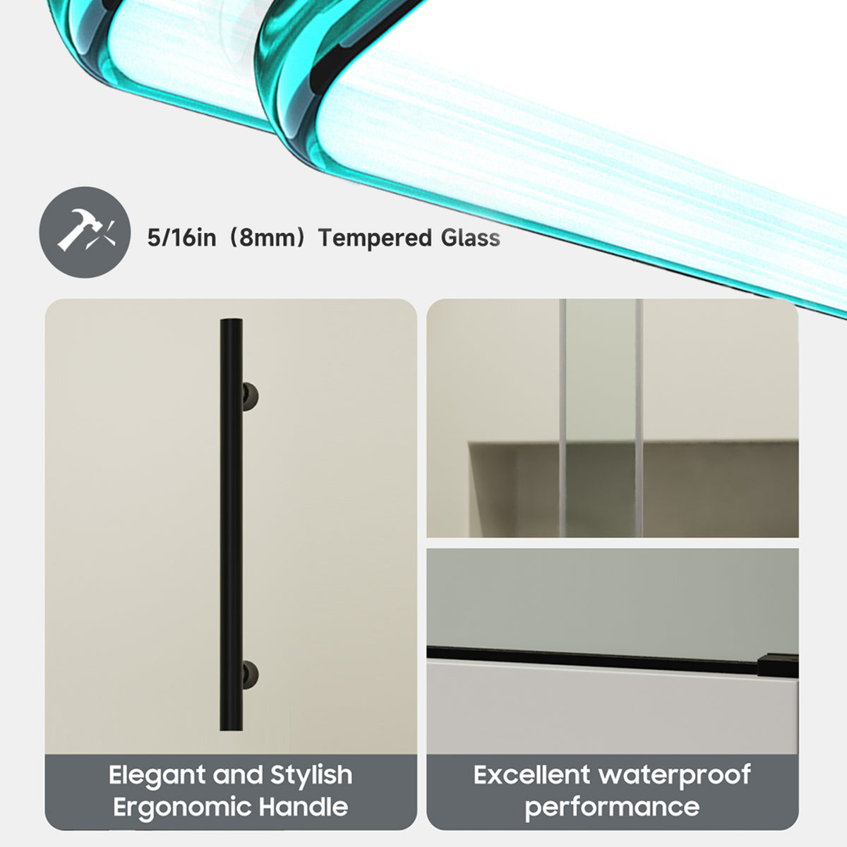 RAINLEX 56-60" W x 60" H Frameless Sliding Shower Door in Stainless Steel