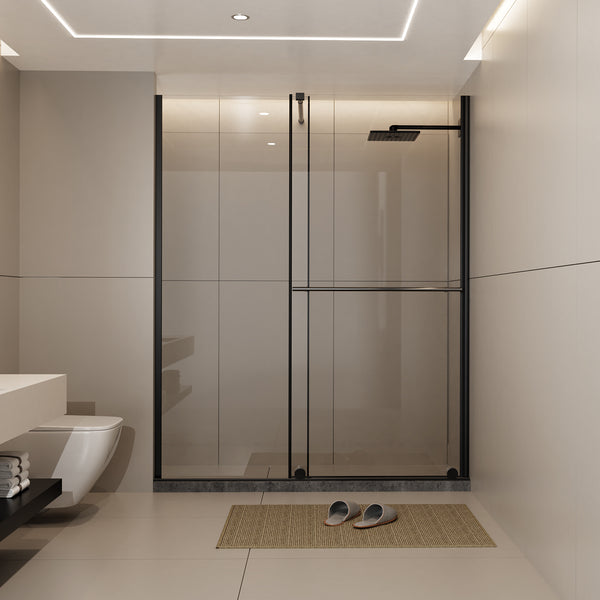 Glass Shower Door, 30 - 60 in.W x 72 in.H Shower Sliding Door Walk-in Shower Screen Dual Usage,1/4 Inch Thick Glass Panel with Stainless Steel Handle, Supporting Bar, Black RX-SD27-6072MB