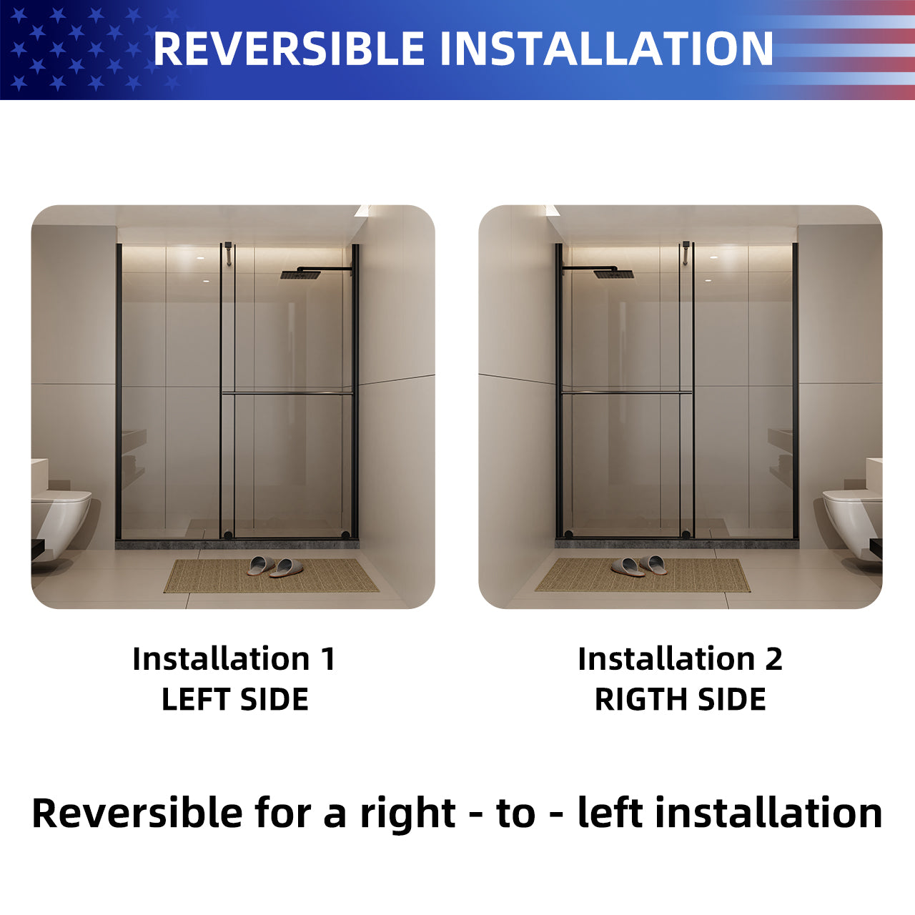 Glass Shower Door, 30 - 60 in.W x 72 in.H Shower Sliding Door Walk-in Shower Screen Dual Usage,1/4 Inch Thick Glass Panel with Stainless Steel Handle, Supporting Bar, Black RX-SD27-6072MB