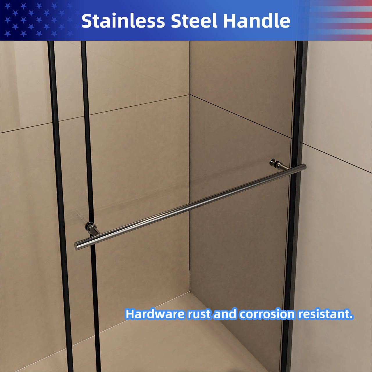 Glass Shower Door, 30 - 60 in.W x 72 in.H Shower Sliding Door Walk-in Shower Screen Dual Usage,1/4 Inch Thick Glass Panel with Stainless Steel Handle, Supporting Bar, Black RX-SD27-6072MB