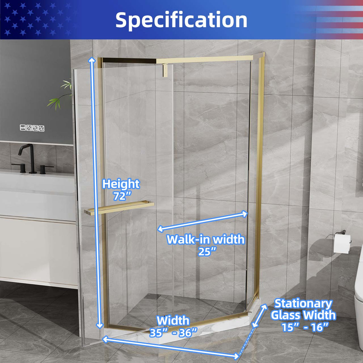 RAINLEX 36 in. x 36 in. x 72 in. Neo-Angle Frameless Shower Enclosure