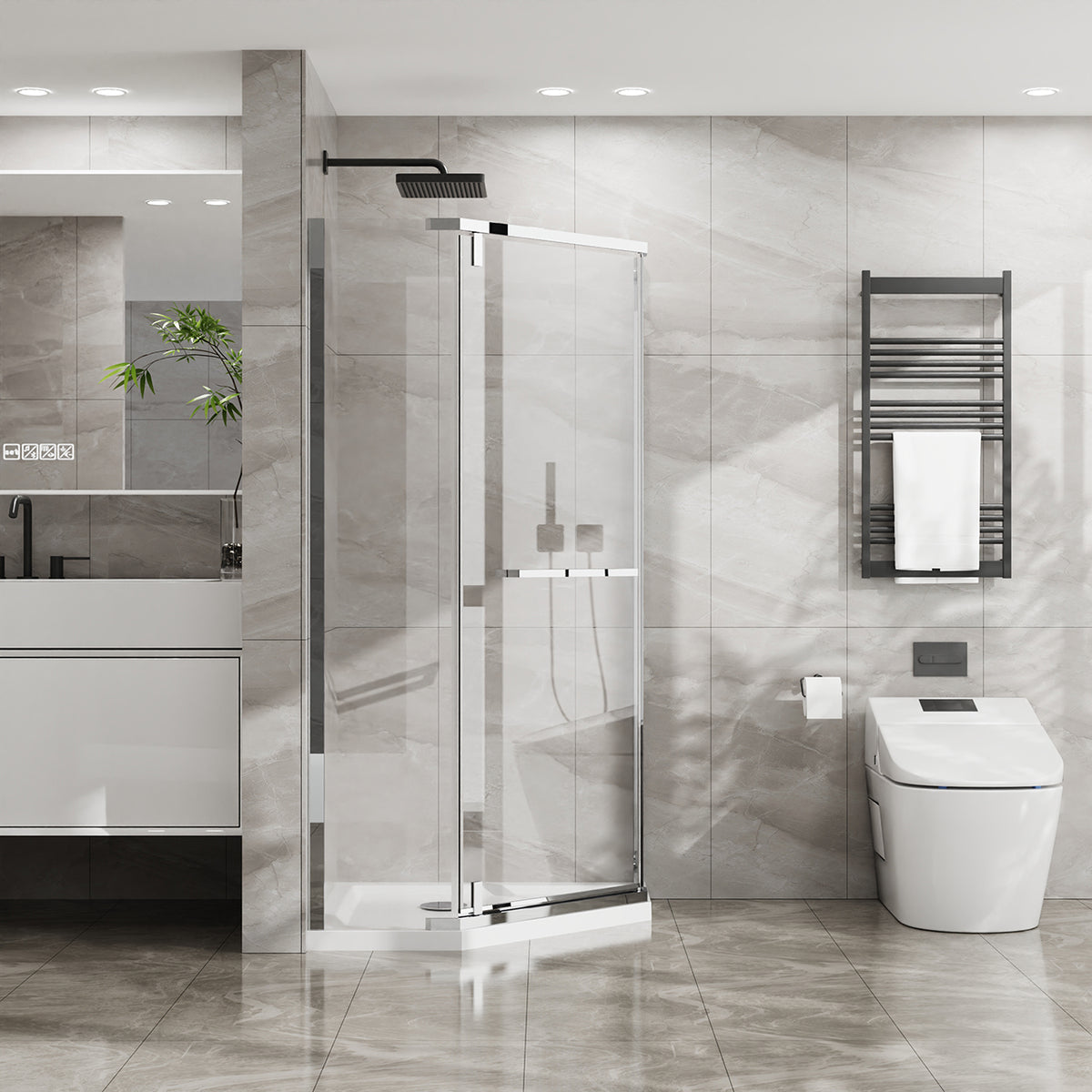 RAINLEX 36 in. x 36 in. x 72 in. Neo-Angle Frameless Shower Enclosure