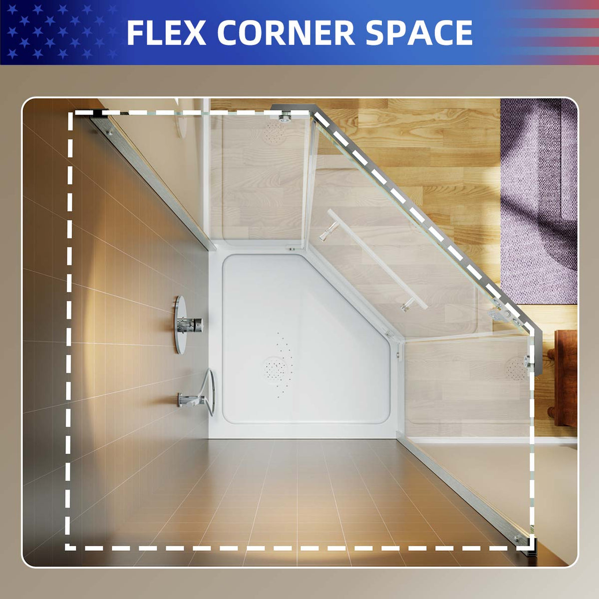 RAINLEX 36 in. x 72 in. Neo-Angle Pivot Frameless Shower Door