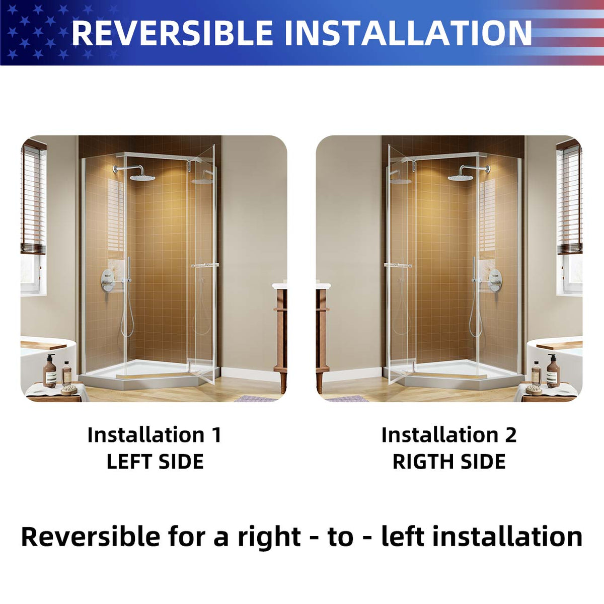 RAINLEX 36 in. x 72 in. Neo-Angle Pivot Frameless Shower Door
