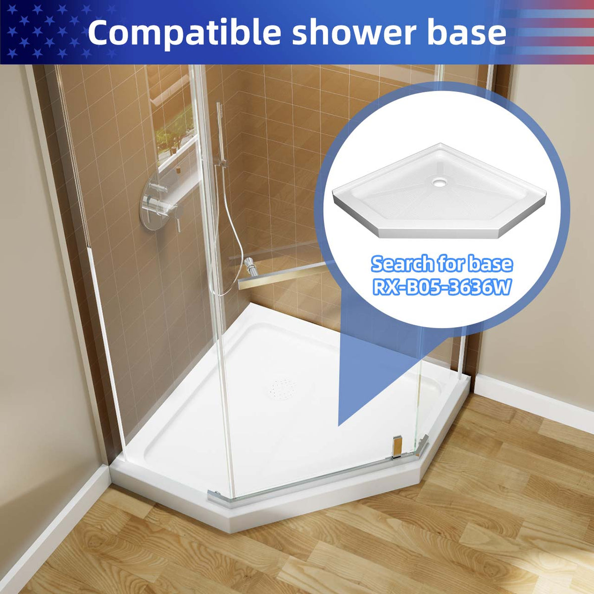 RAINLEX 36 in. x 72 in. Neo-Angle Pivot Frameless Shower Door