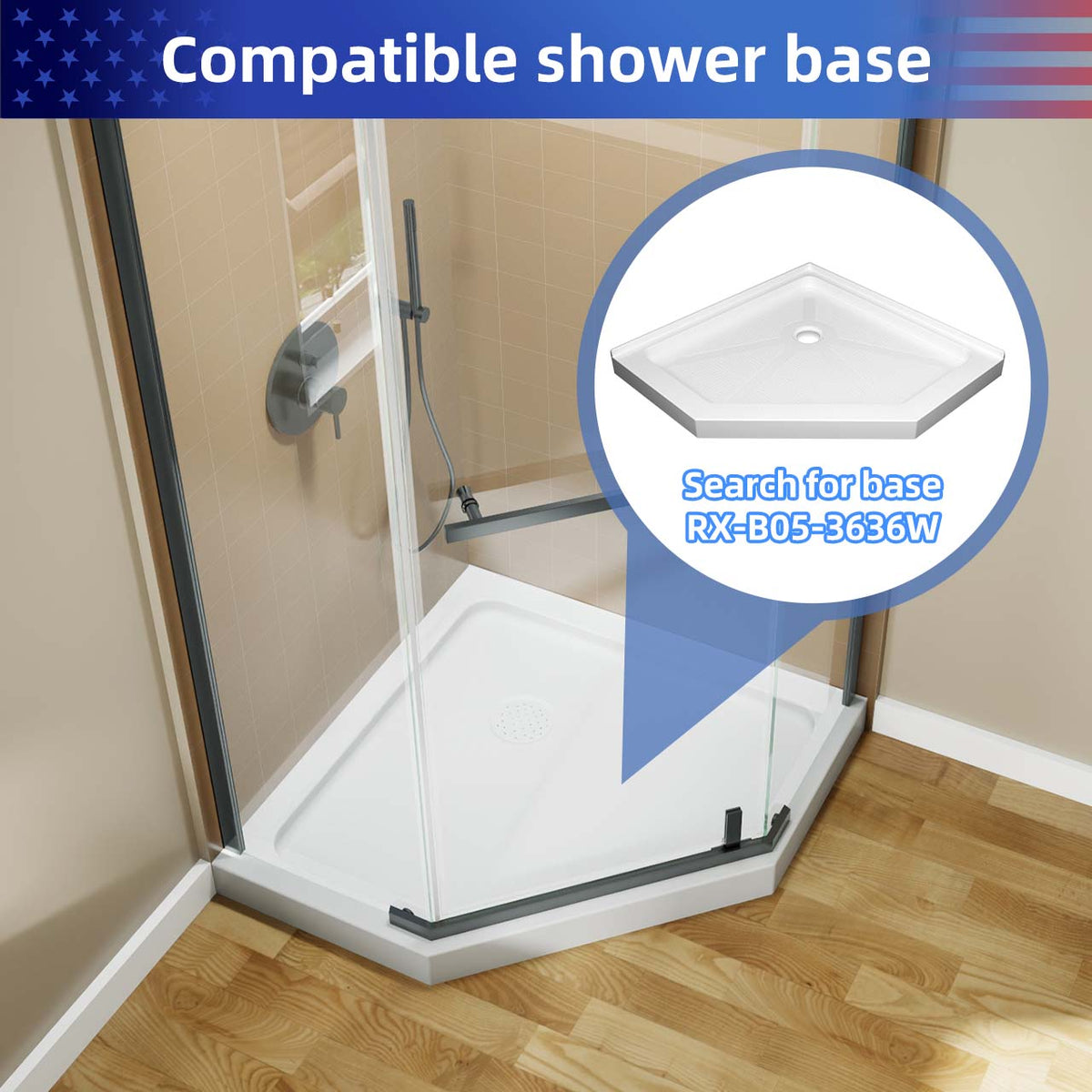 RAINLEX 36 in. x 72 in. Neo-Angle Pivot Frameless Shower Door