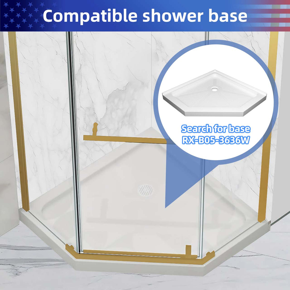 Rainlex 36" x 72" Pivot Frameless Shower Door, 6mm Tempered Glass