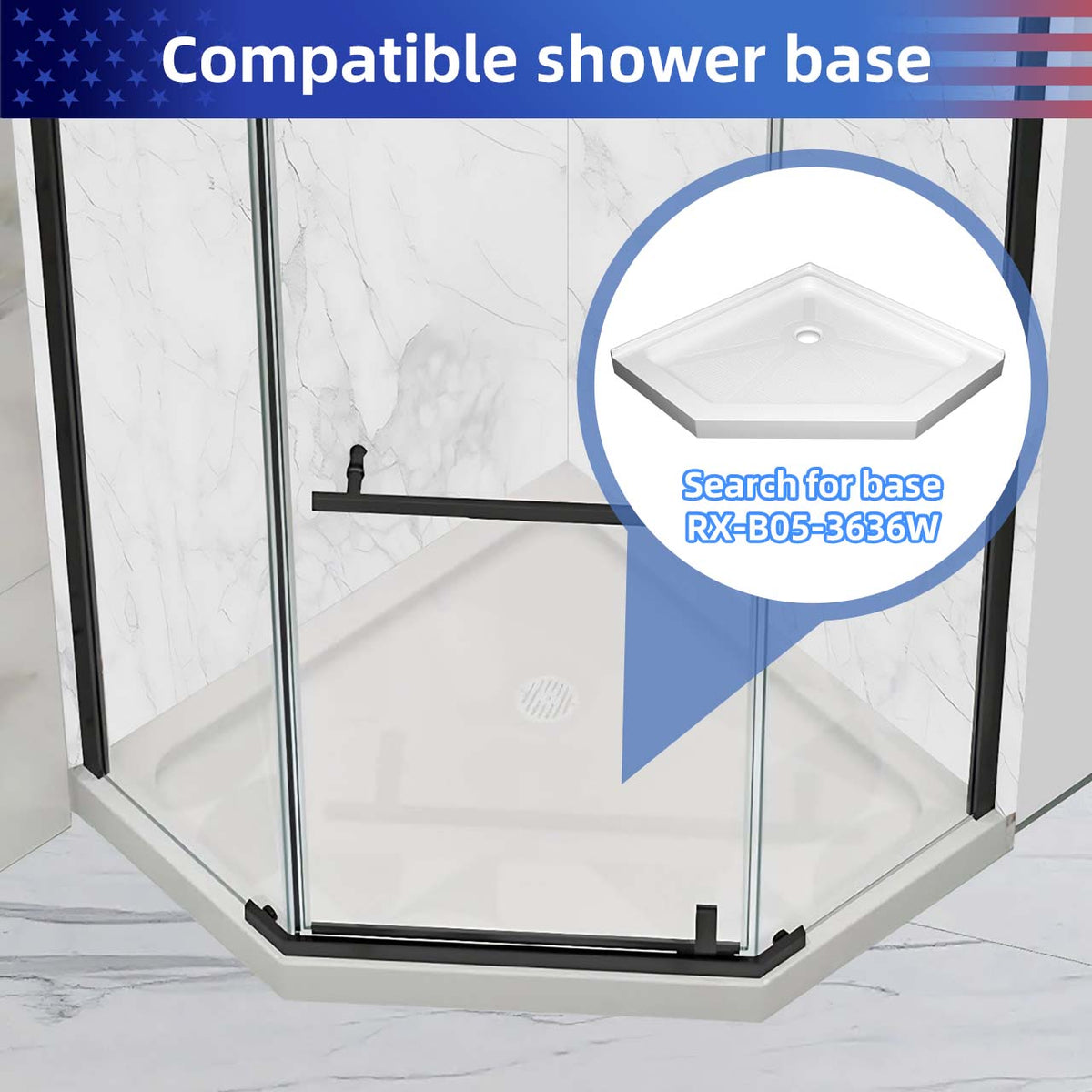 Rainlex 36" x 72" Pivot Frameless Shower Door, 6mm Tempered Glass
