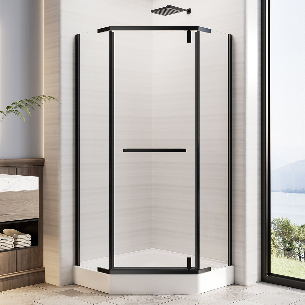 Rainlex 36" x 72" Neo-Angle Frameless Shower Door, 1/4" Tempered Glass
