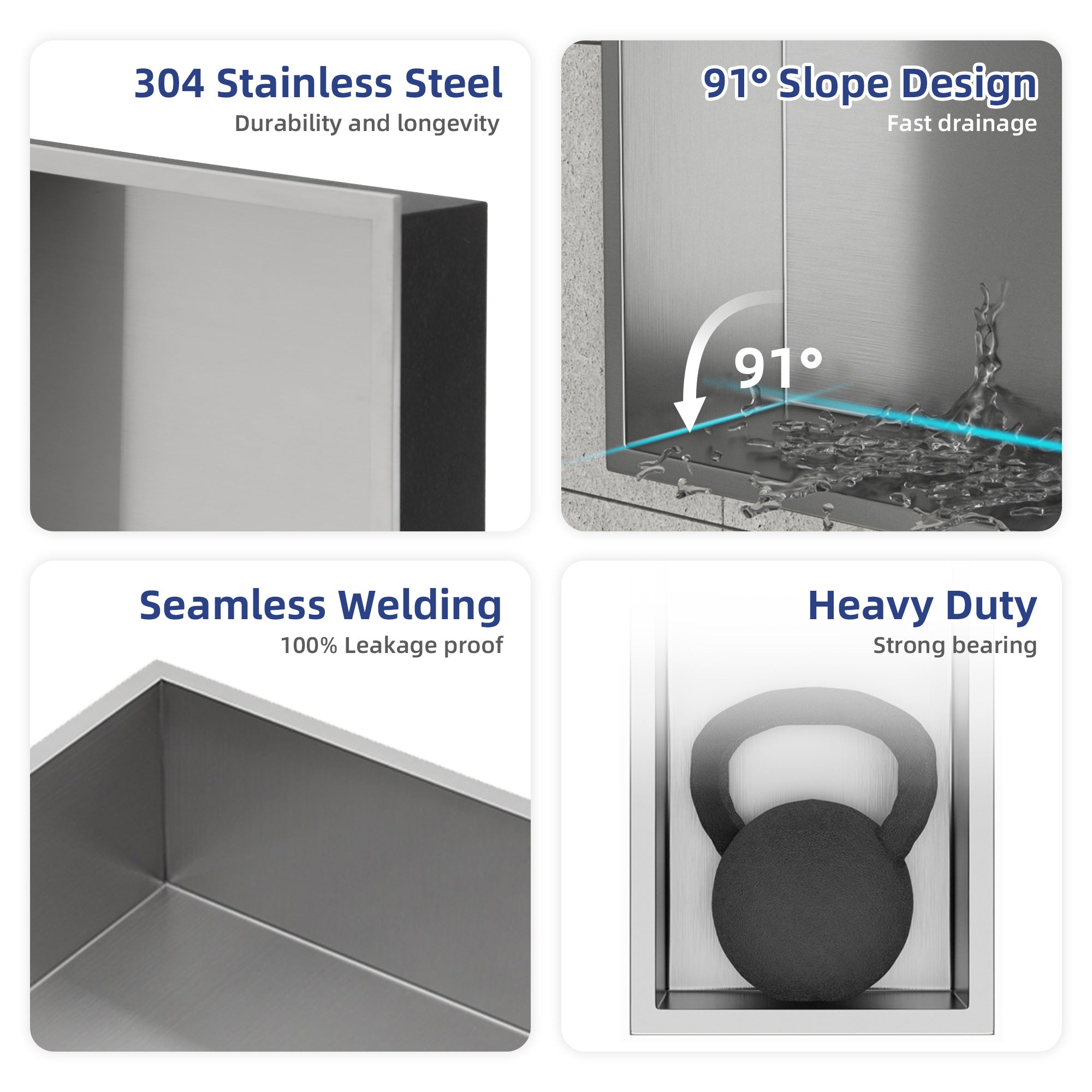 12" x 12" Stainless Steel Recessed Shower Niche