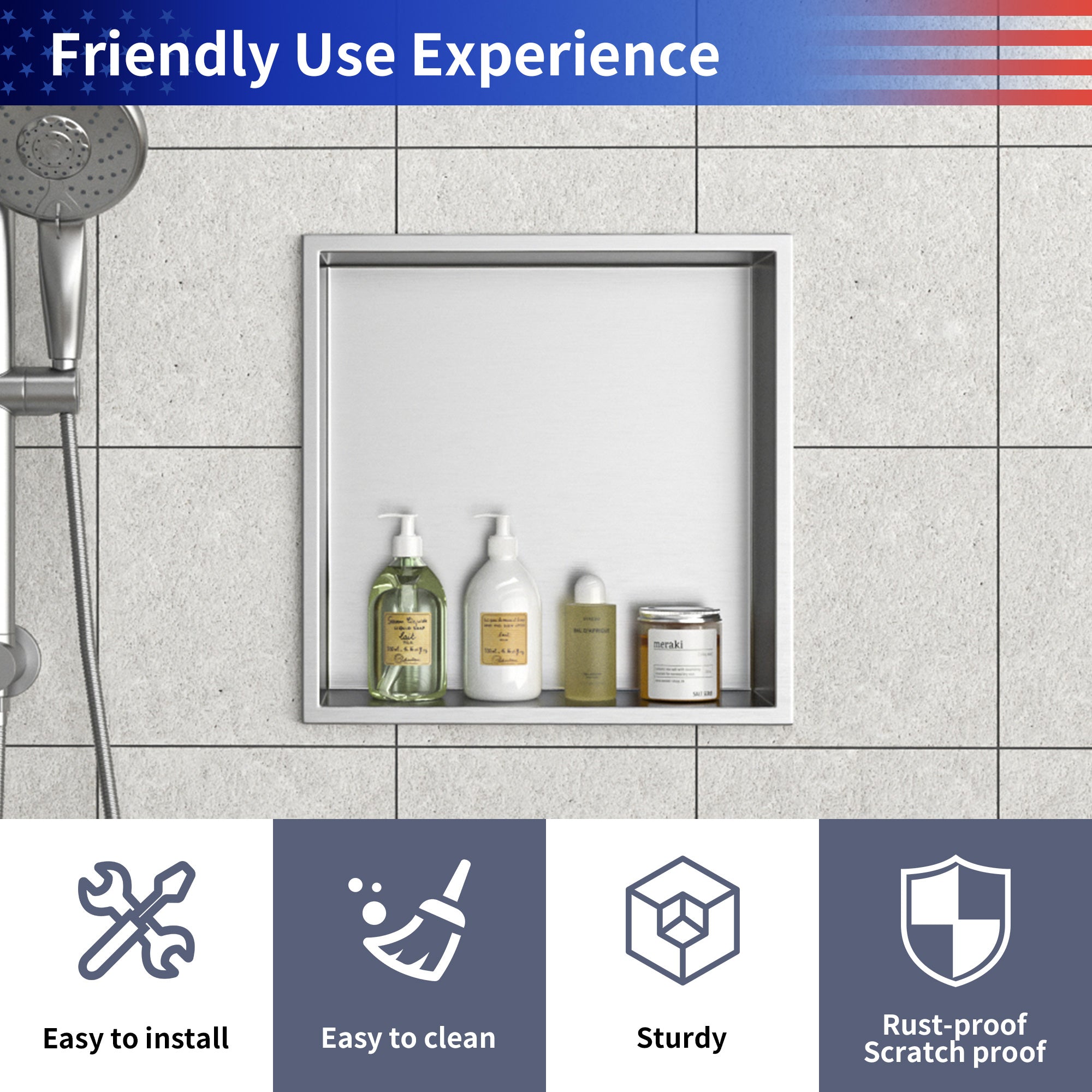 12" x 12" Stainless Steel Recessed Shower Niche