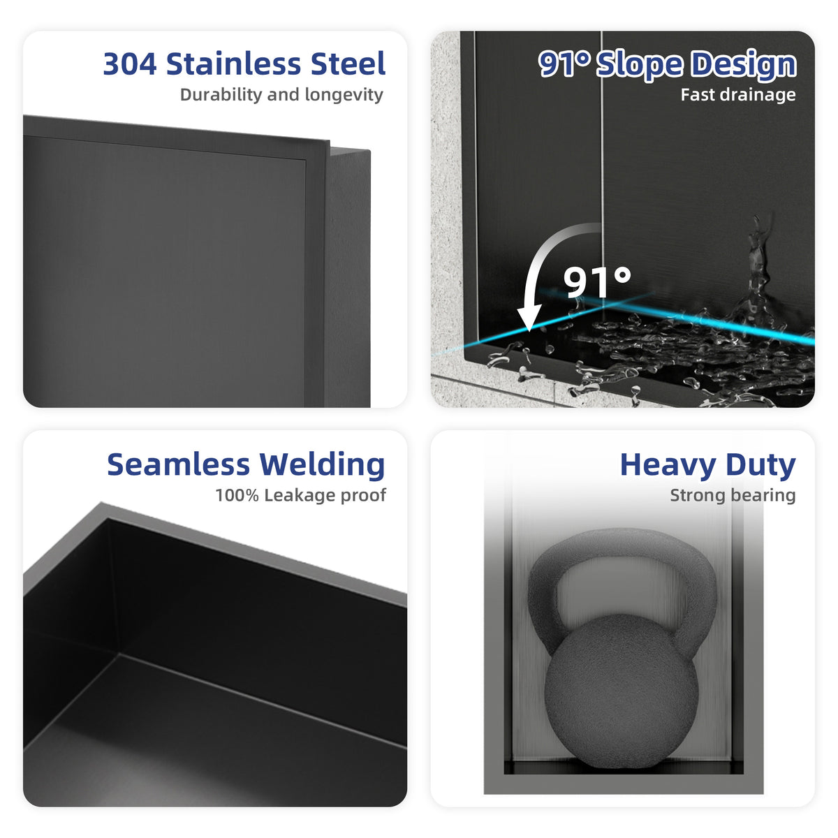 RAINLEX 7" x 13" Stainless Steel Recessed Shower Niche in Gunmetal