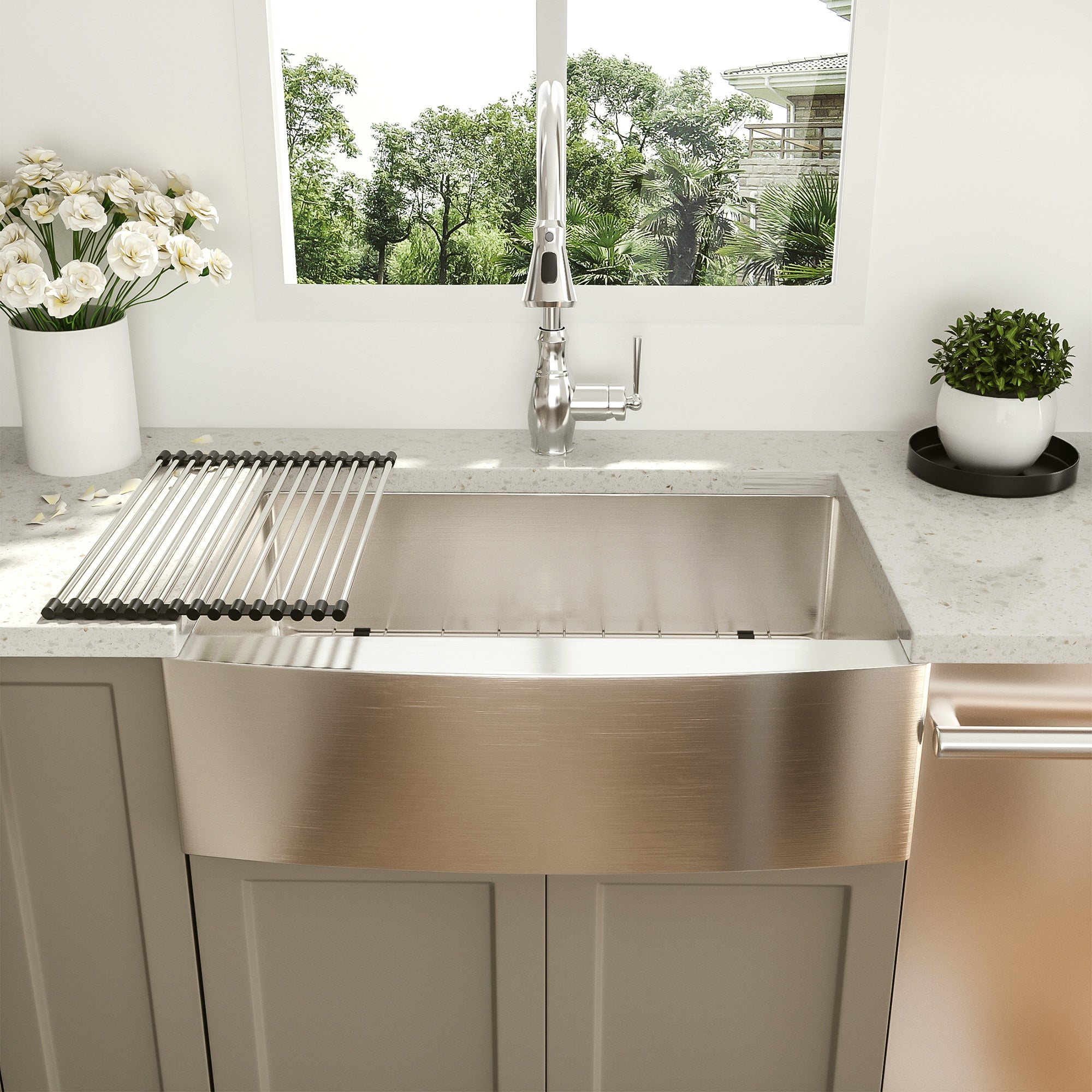 Farmhouse Apron-Front Single Bowl Kitchen Sink, Stainless Steel