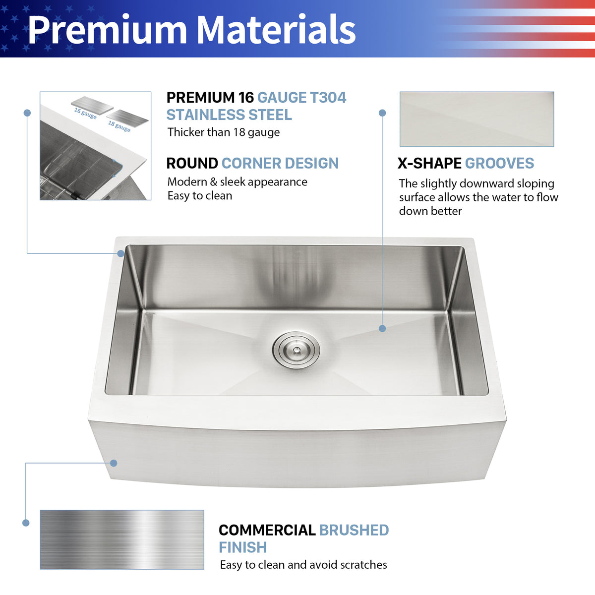 Farmhouse Apron-Front Single Bowl Kitchen Sink, Stainless Steel