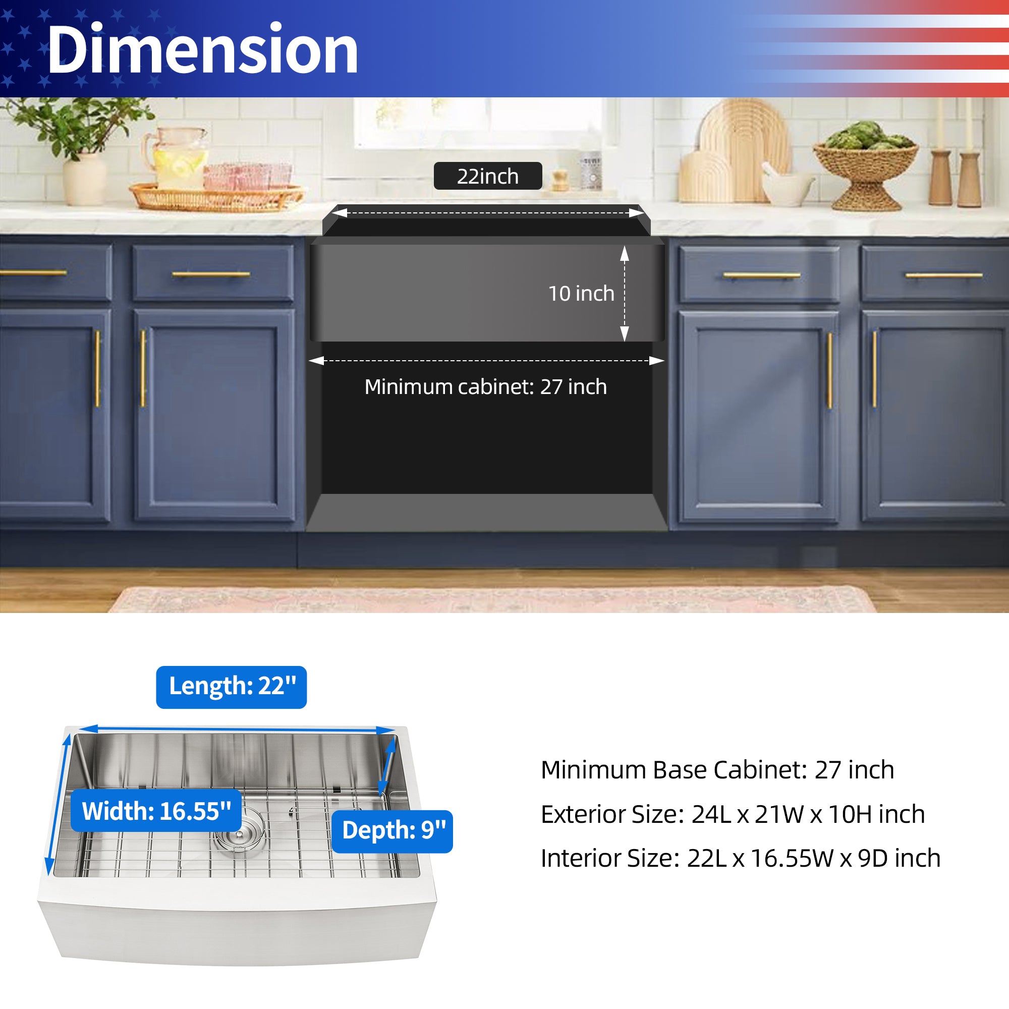 Farmhouse Apron Single Bowl Stainless Steel Kitchen Sink RX-SS01