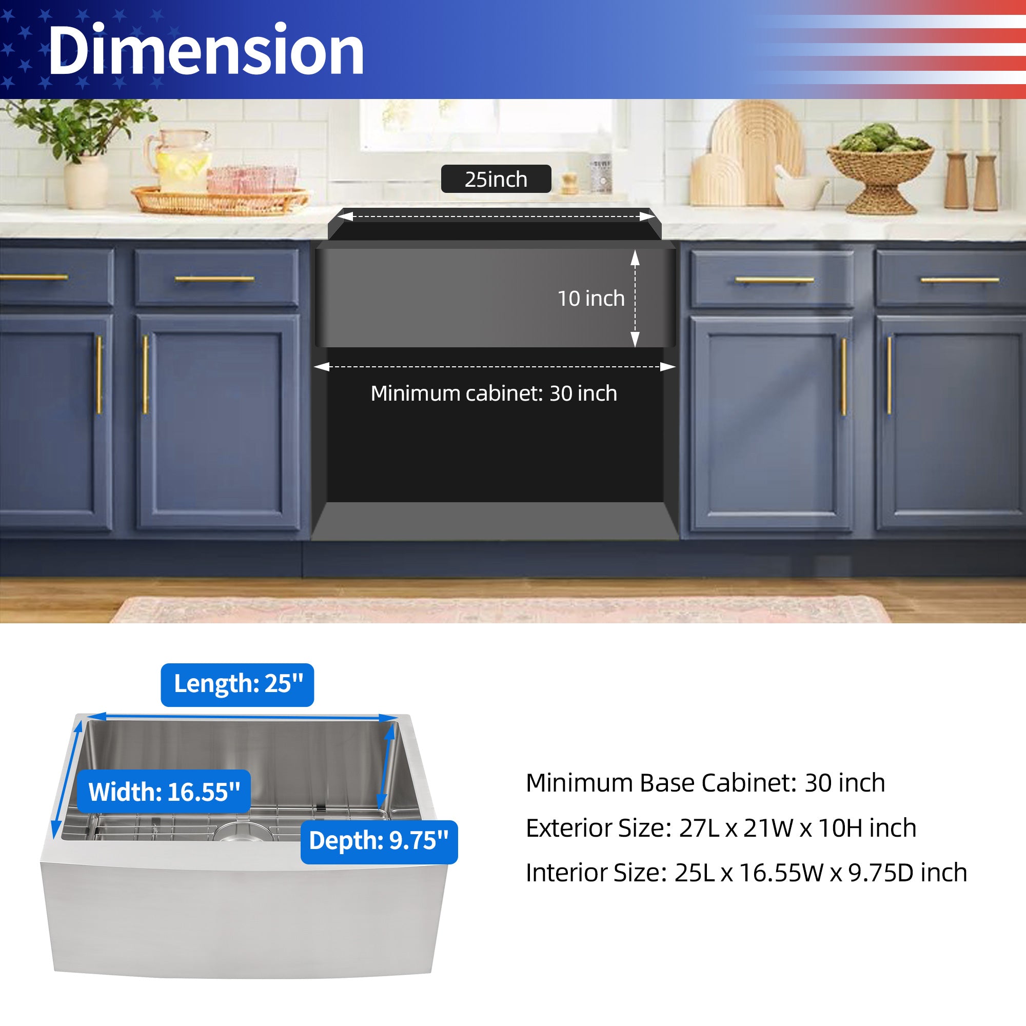 Farmhouse Apron Single Bowl Stainless Steel Kitchen Sink RX-SS01