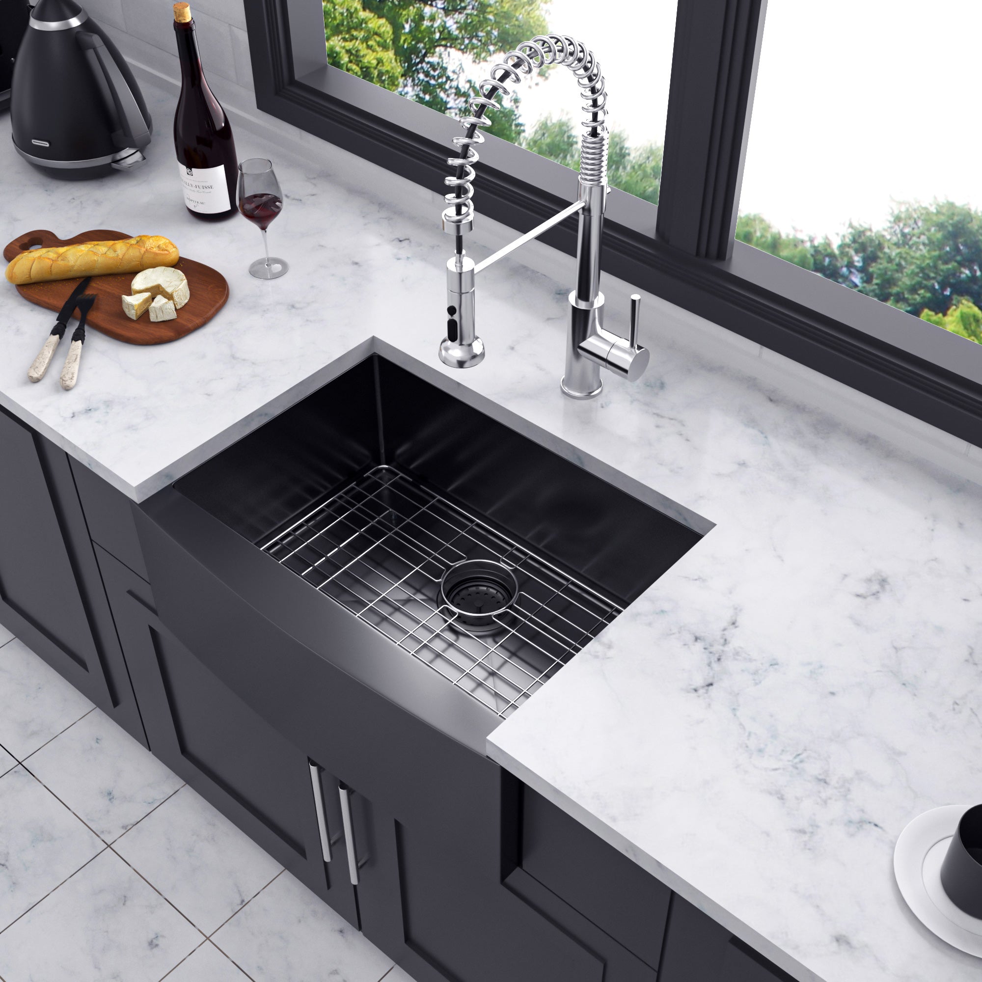 Farmhouse Apron-Front Single Bowl Kitchen Sink, Matte Black