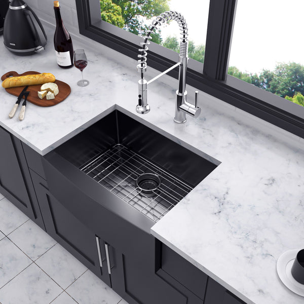 Farmhouse Apron Single Bowl Stainless Steel Kitchen Sink in Matte Black RX-SS02