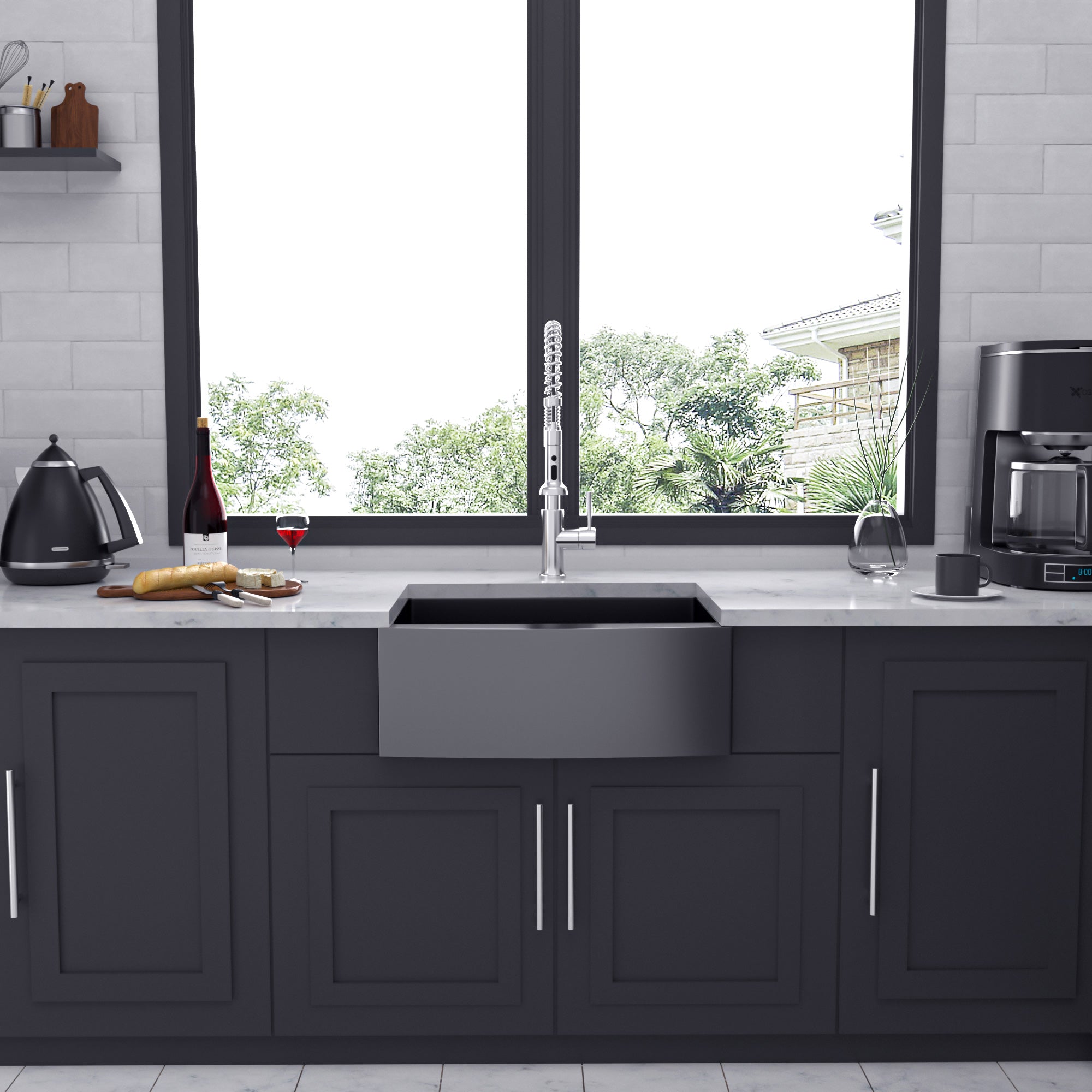 Farmhouse Apron Single Bowl Stainless Steel Kitchen Sink in Matte Black RX-SS02
