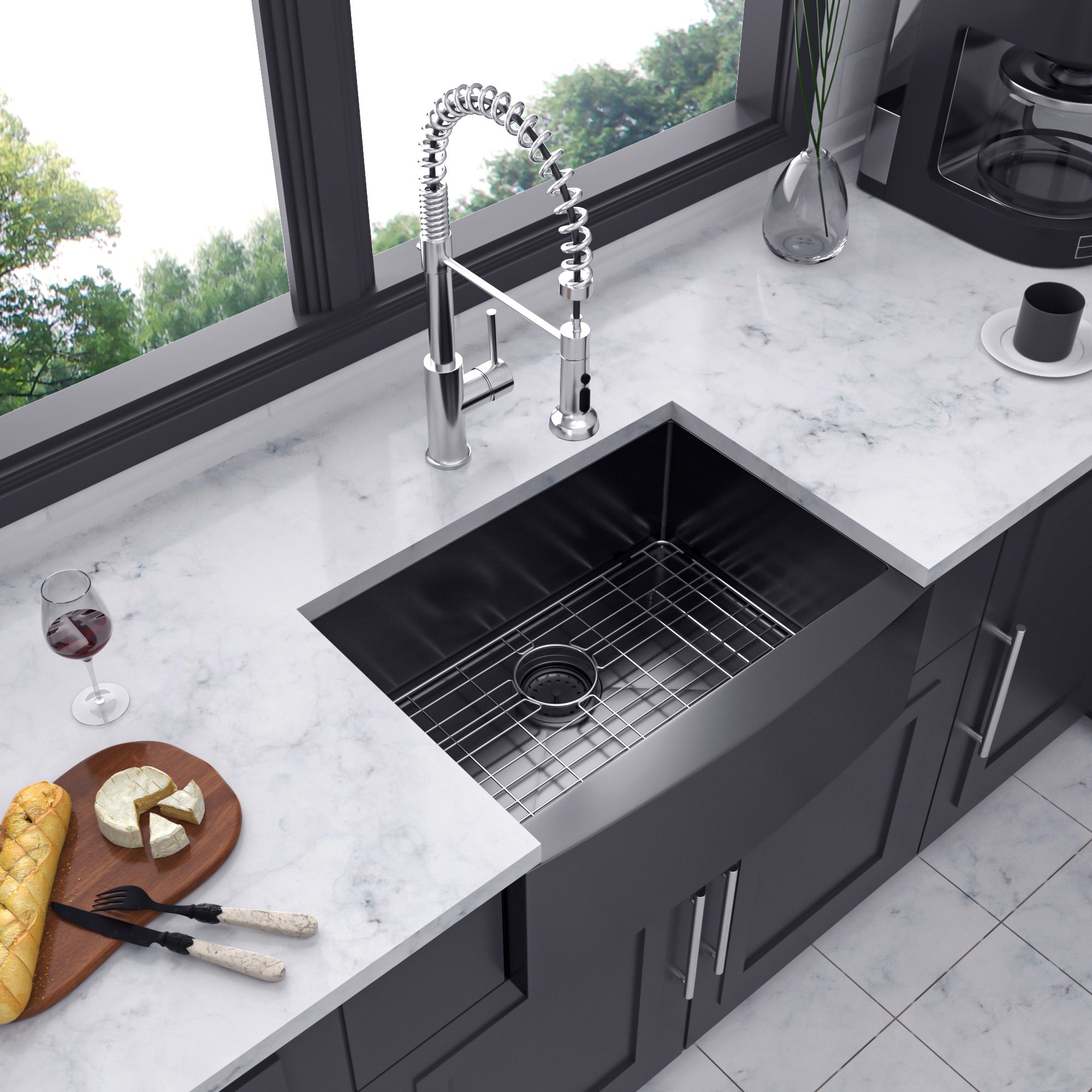 Farmhouse Apron Single Bowl Stainless Steel Kitchen Sink in Matte Black RX-SS02
