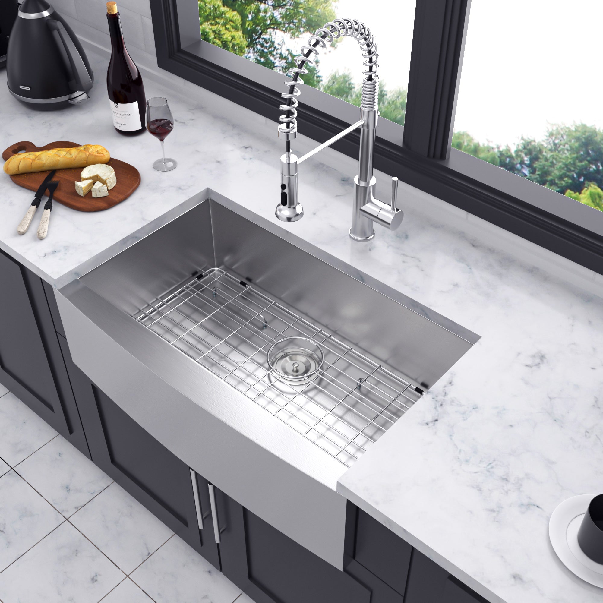 Farmhouse Apron-Front Single Bowl Kitchen Sink, Stainless Steel (SS03)