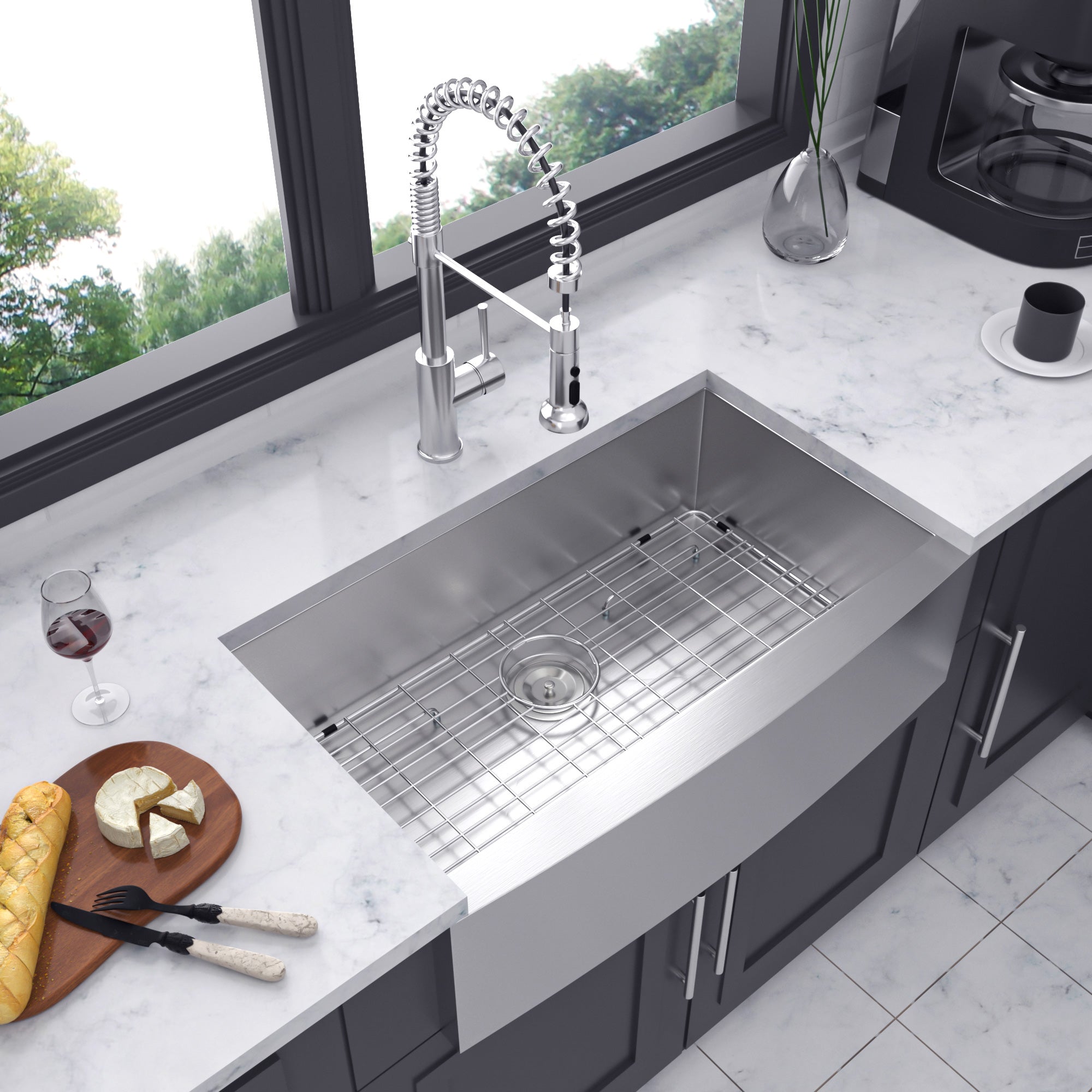 Farmhouse Apron-Front Single Bowl Kitchen Sink, Stainless Steel (SS03)