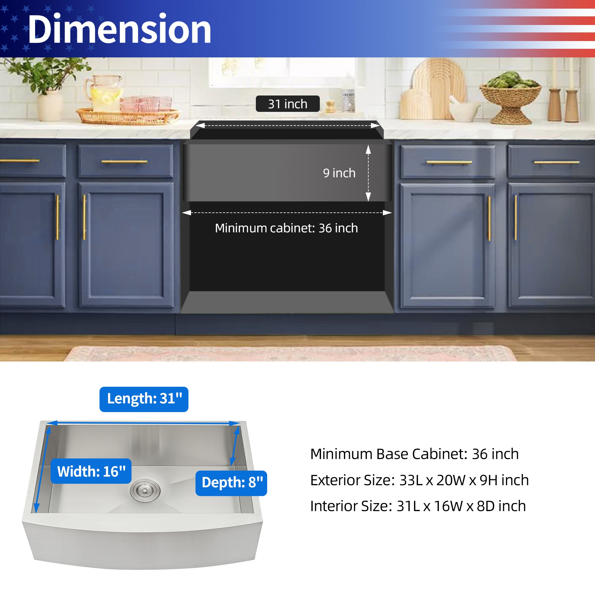 Farmhouse Apron-Front Single Bowl Kitchen Sink, Stainless Steel (SS03)