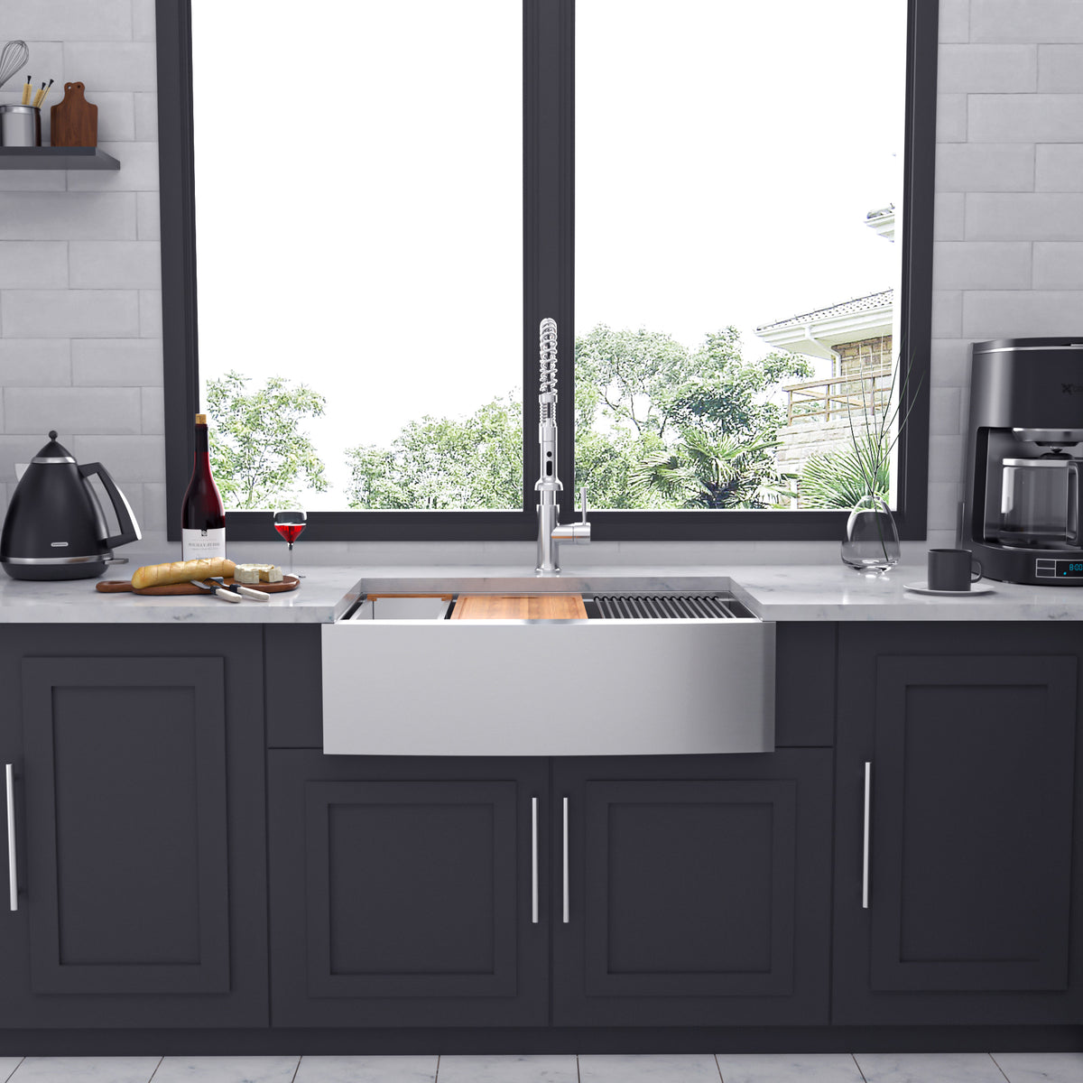 Farmhouse Apron-Front Single Bowl Workstation Sink, Stainless Steel (SS05)