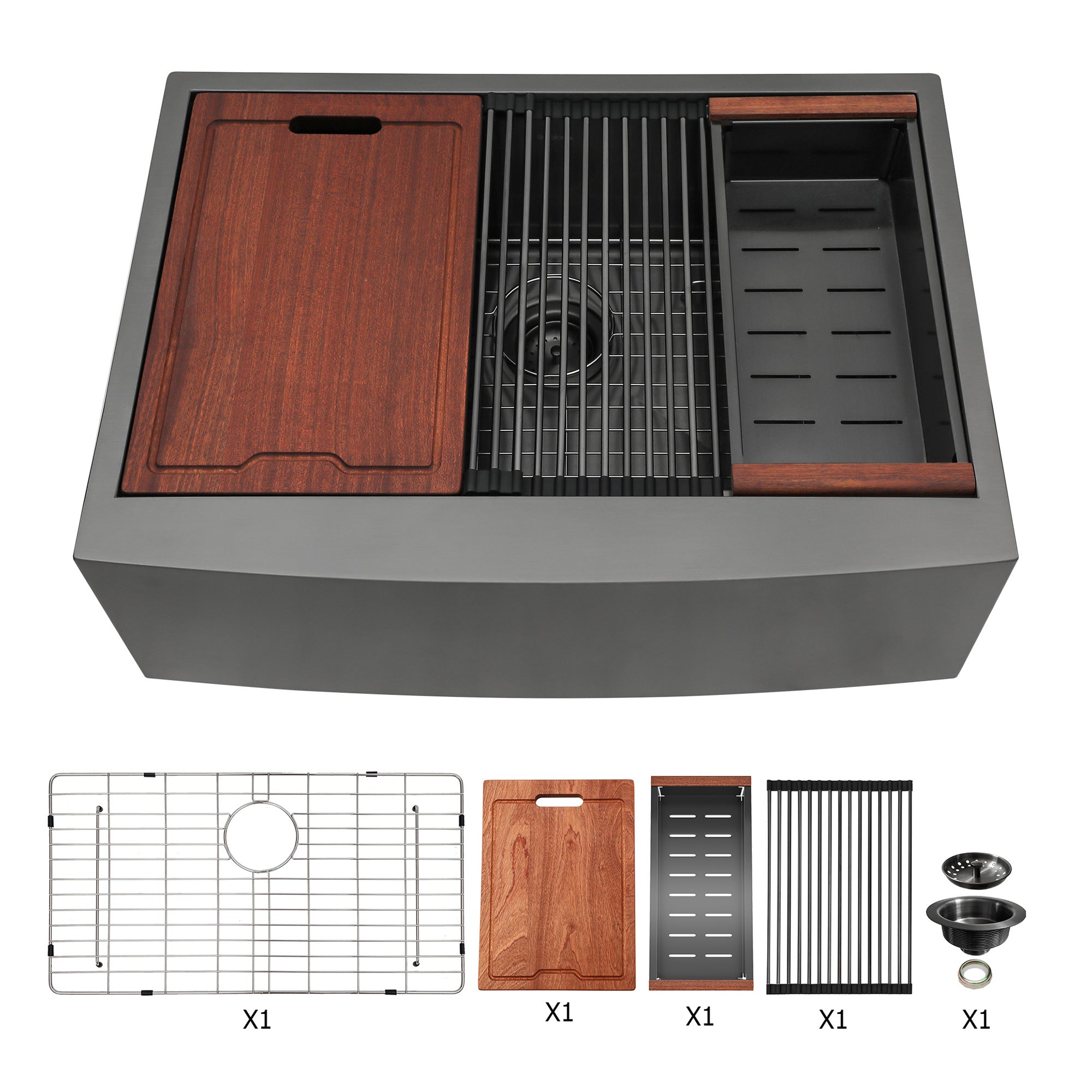 Farmhouse Apron-Front Single Bowl Workstation Sink, Stainless Steel (SS06)