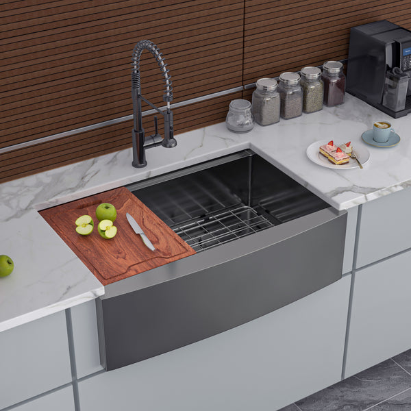 Farmhouse Apron Single Bowl Stainless Steel Kitchen Sink with Workstation RX-SS06