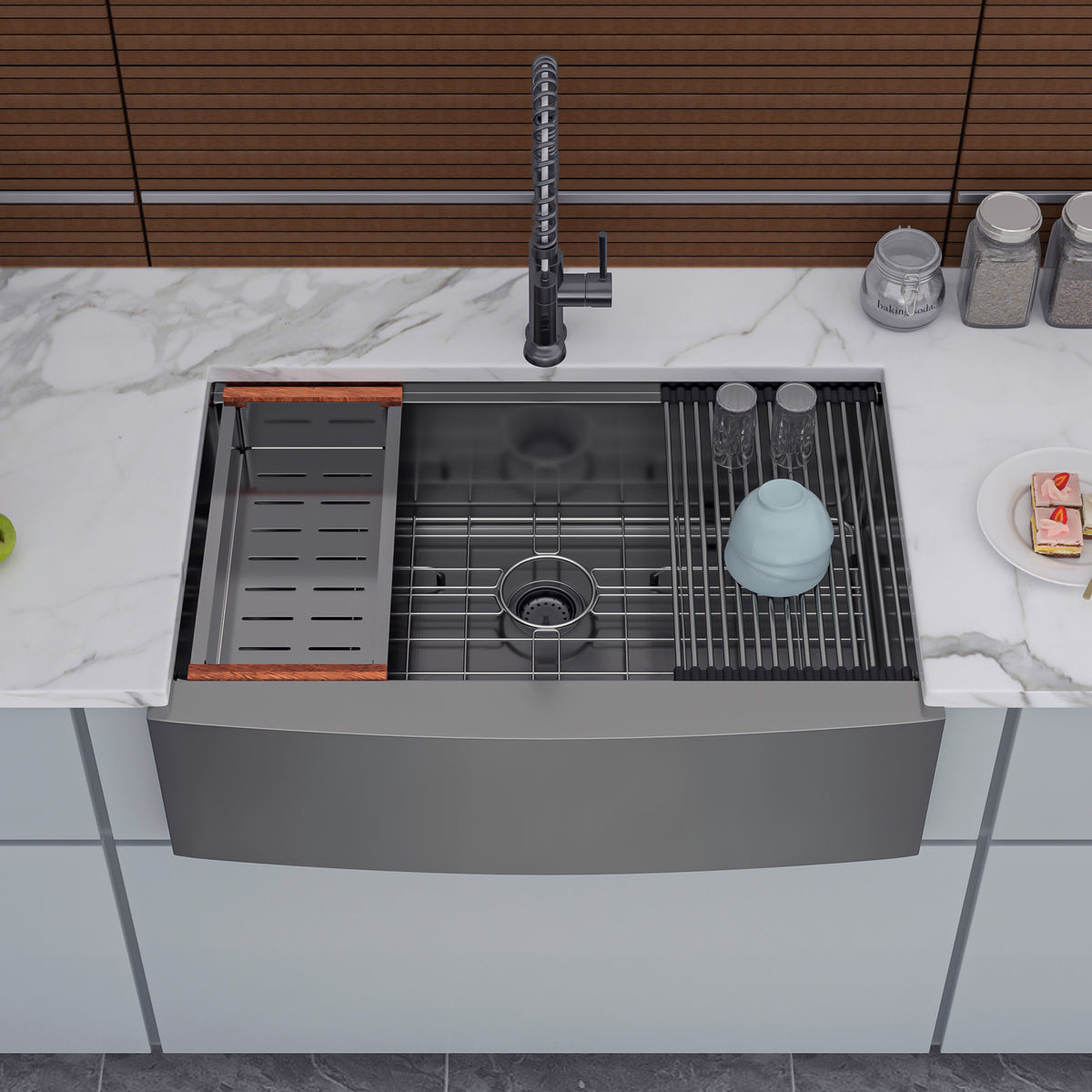 RAINLEX Farmhouse Apron-Front Single Bowl Workstation Sink in Stainless Steel (SS06)