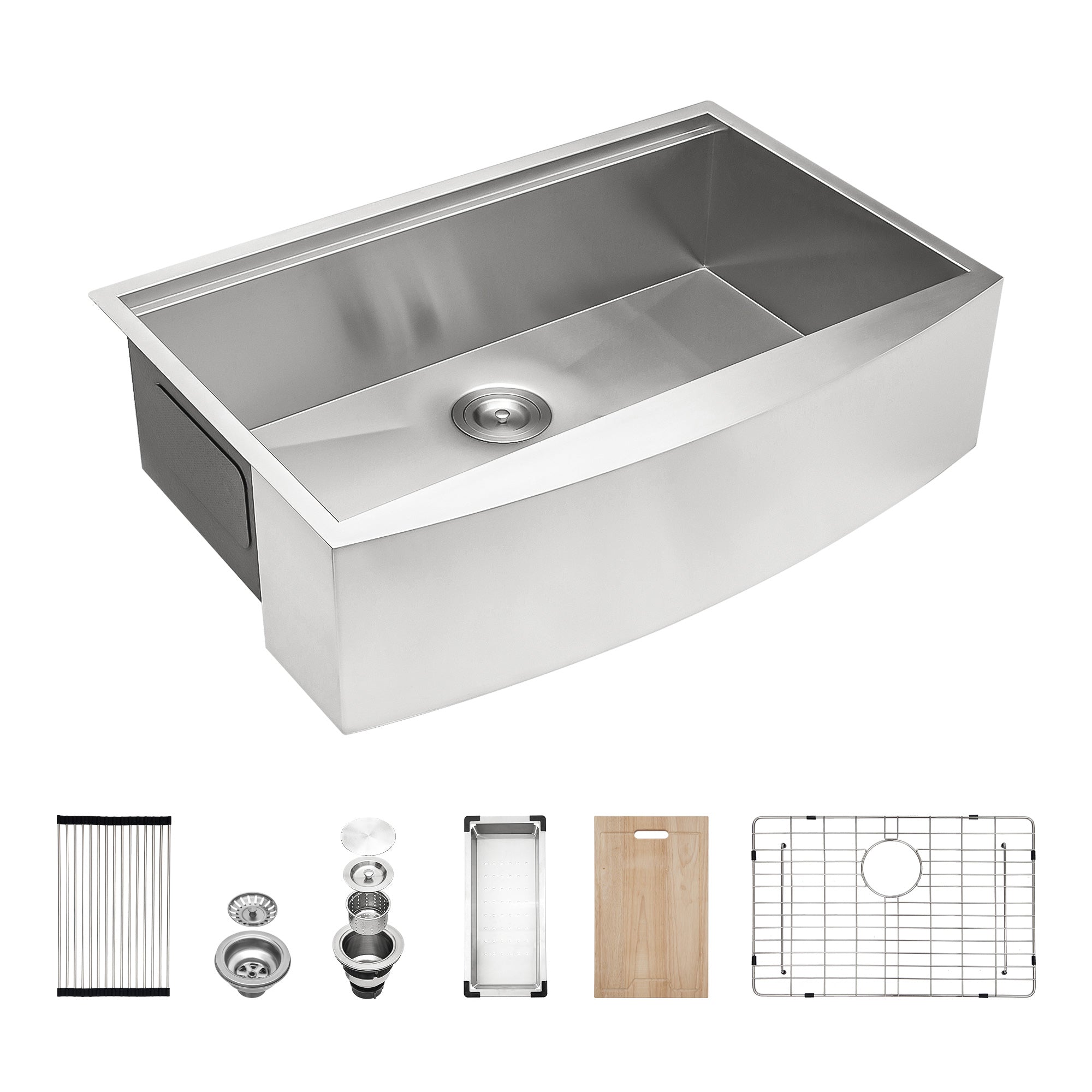 Farmhouse Apron-Front Single Bowl Workstation Sink, Stainless Steel (SS07)