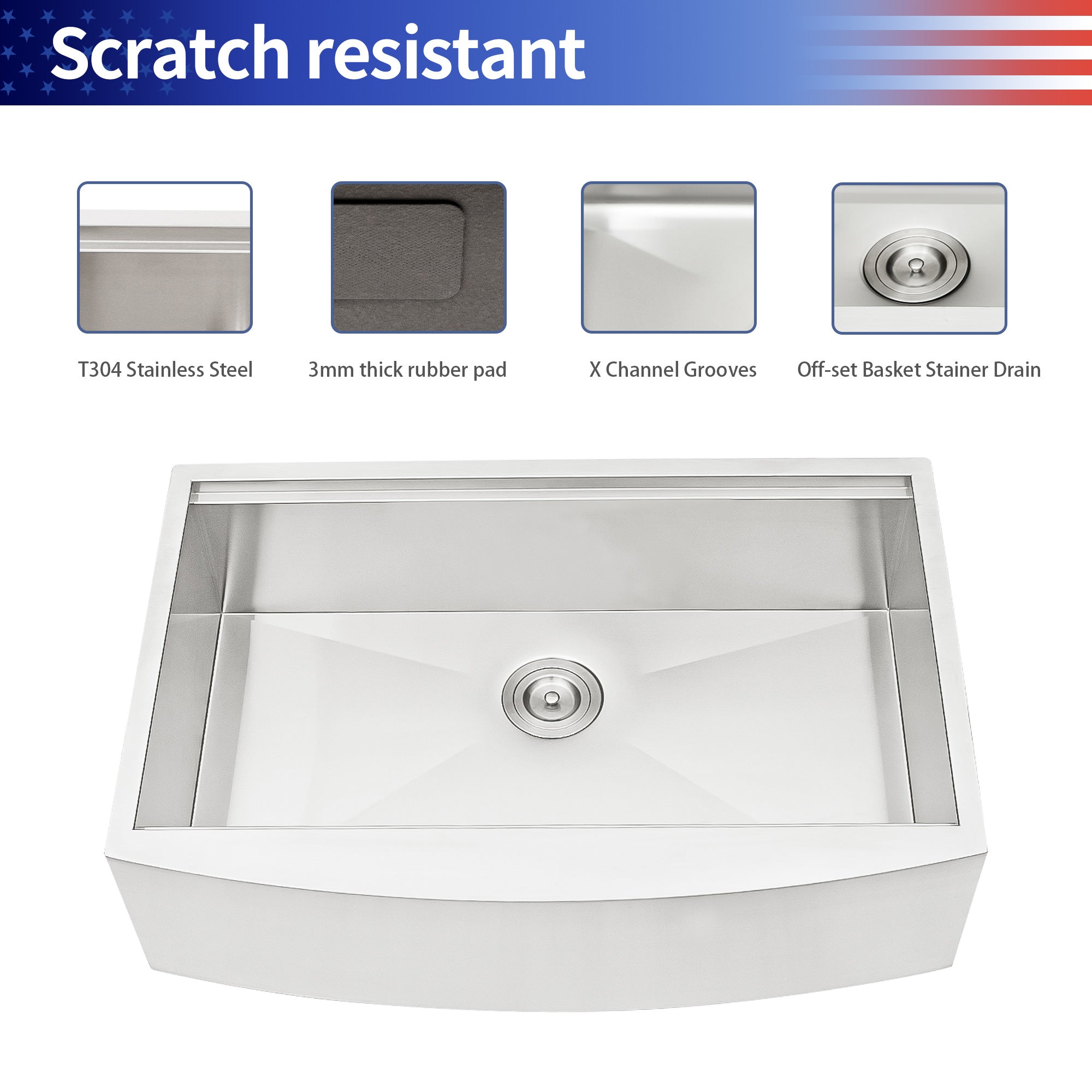 Farmhouse Apron Single Bowl Stainless Steel Kitchen Sink with Workstation RX-SS07